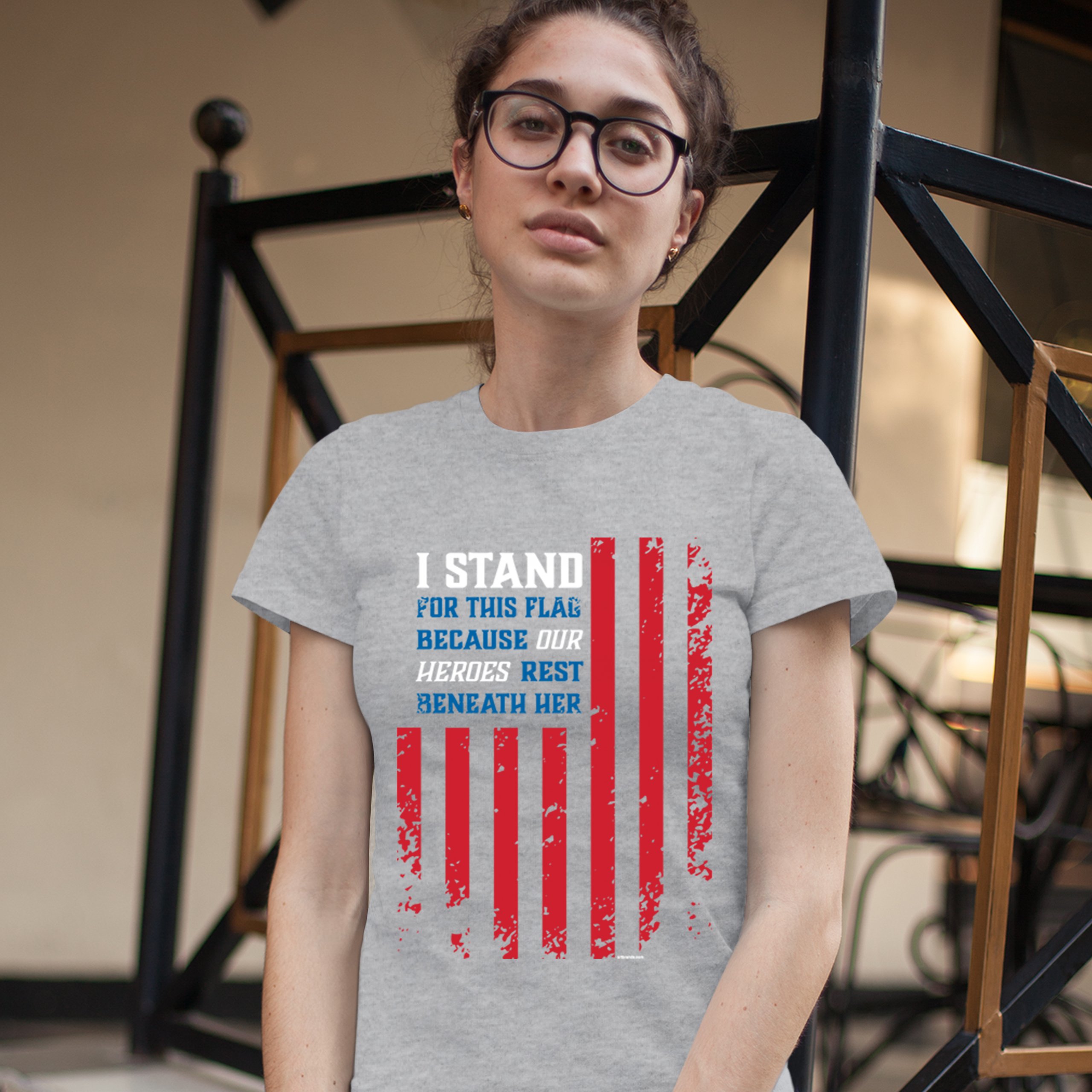 I Stand for this Flag T-Shirt Patriotic Veteran's Day American Flag Women's Tee - Picture 9 of 17