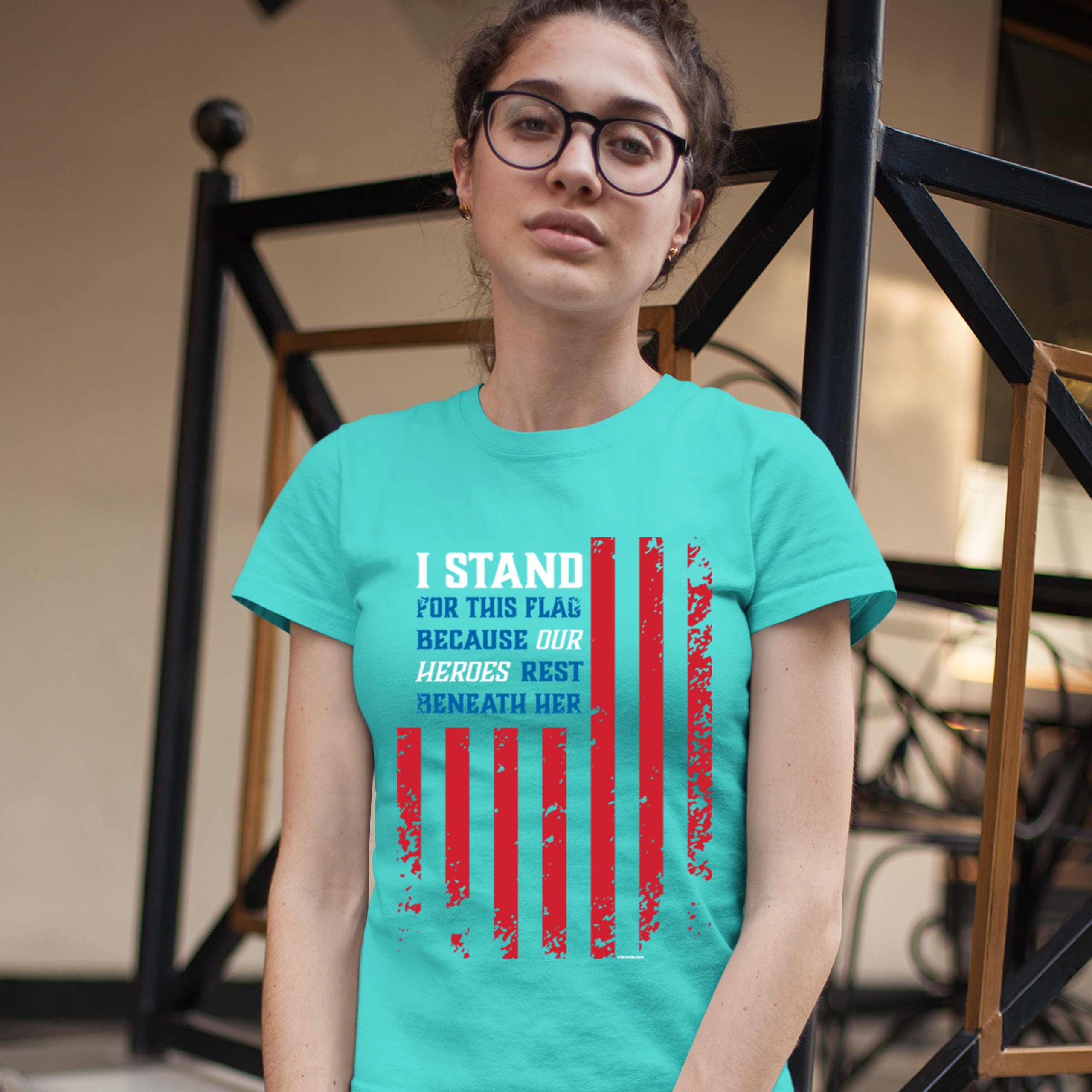 I Stand for this Flag T-Shirt Patriotic Veteran's Day American Flag Women's Tee - Picture 13 of 17