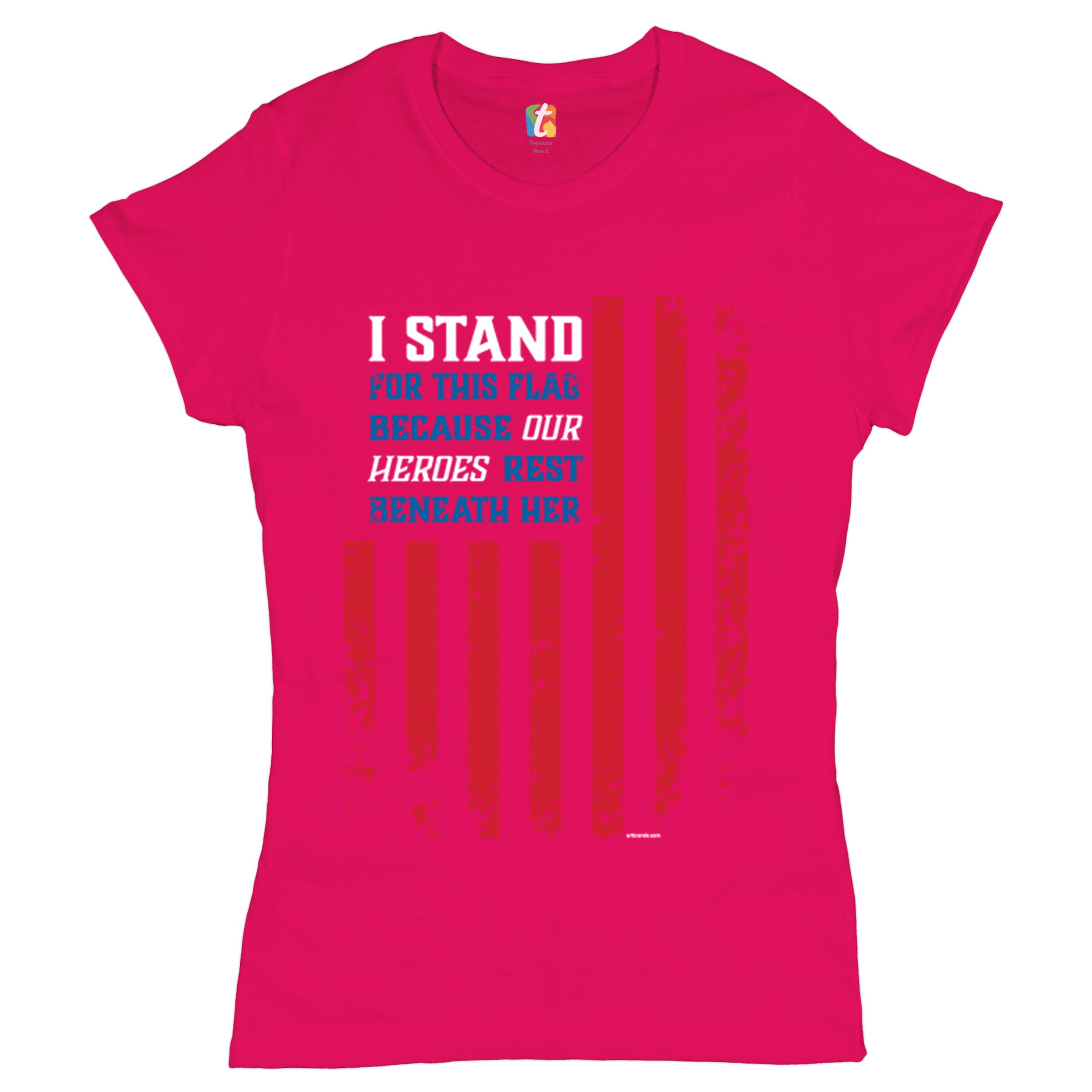 I Stand for this Flag T-Shirt Patriotic Veteran's Day American Flag Women's Tee - Picture 14 of 17