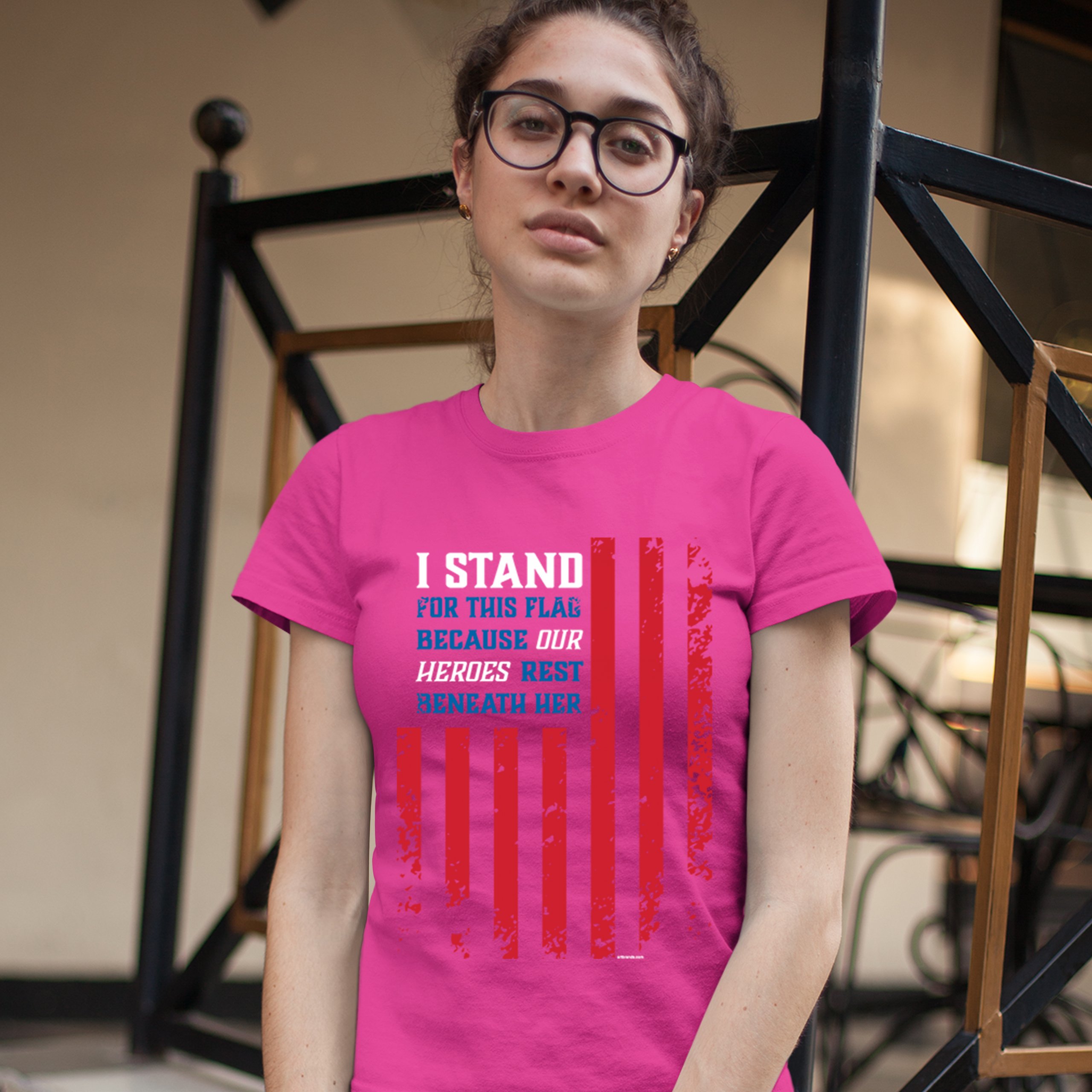 I Stand for this Flag T-Shirt Patriotic Veteran's Day American Flag Women's Tee - Picture 17 of 17