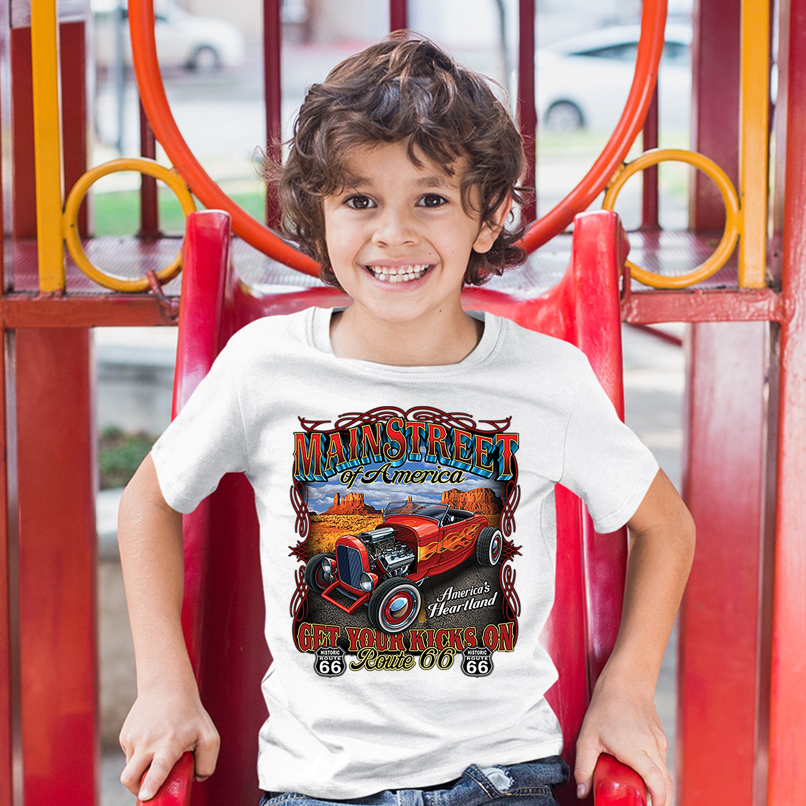 Main Street of America Youth T-shirt America's Heartland Route 66 Hot Rod Kids - Picture 17 of 29