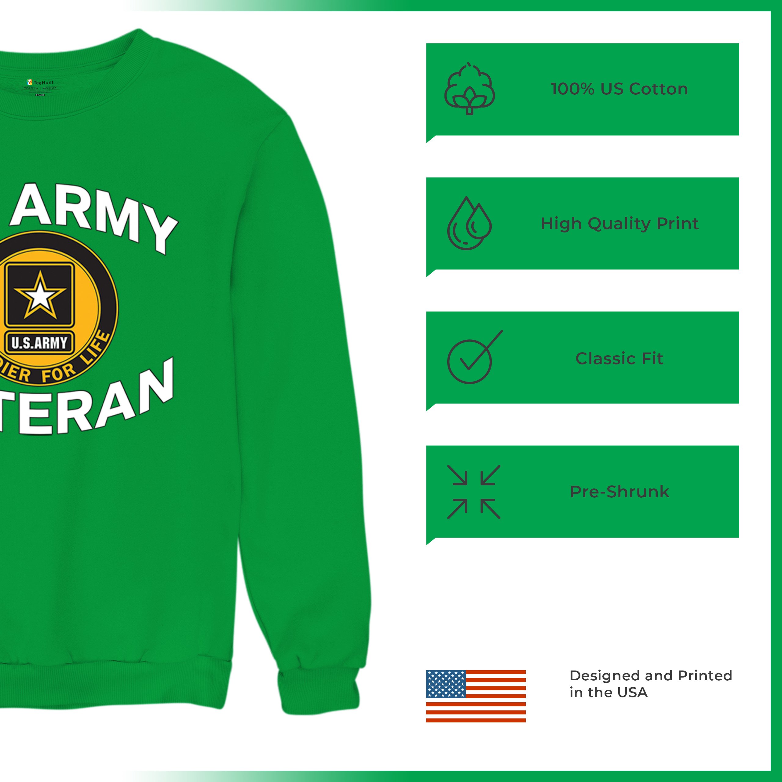 US Army Veteran Soldier For Life Sweatshirt Military DD 214 Patriotic Crewneck