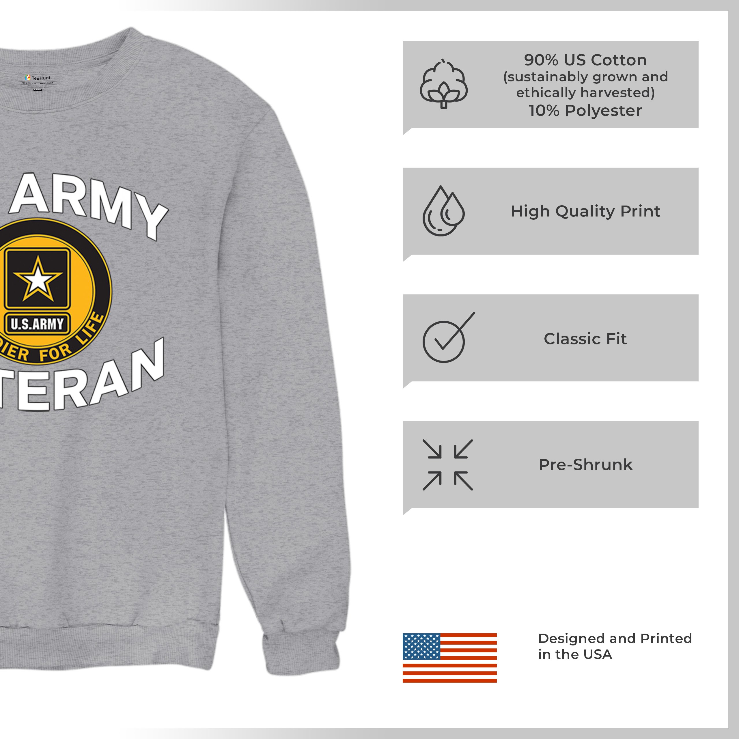 US Army Veteran Soldier For Life Sweatshirt Military DD 214 Patriotic Crewneck