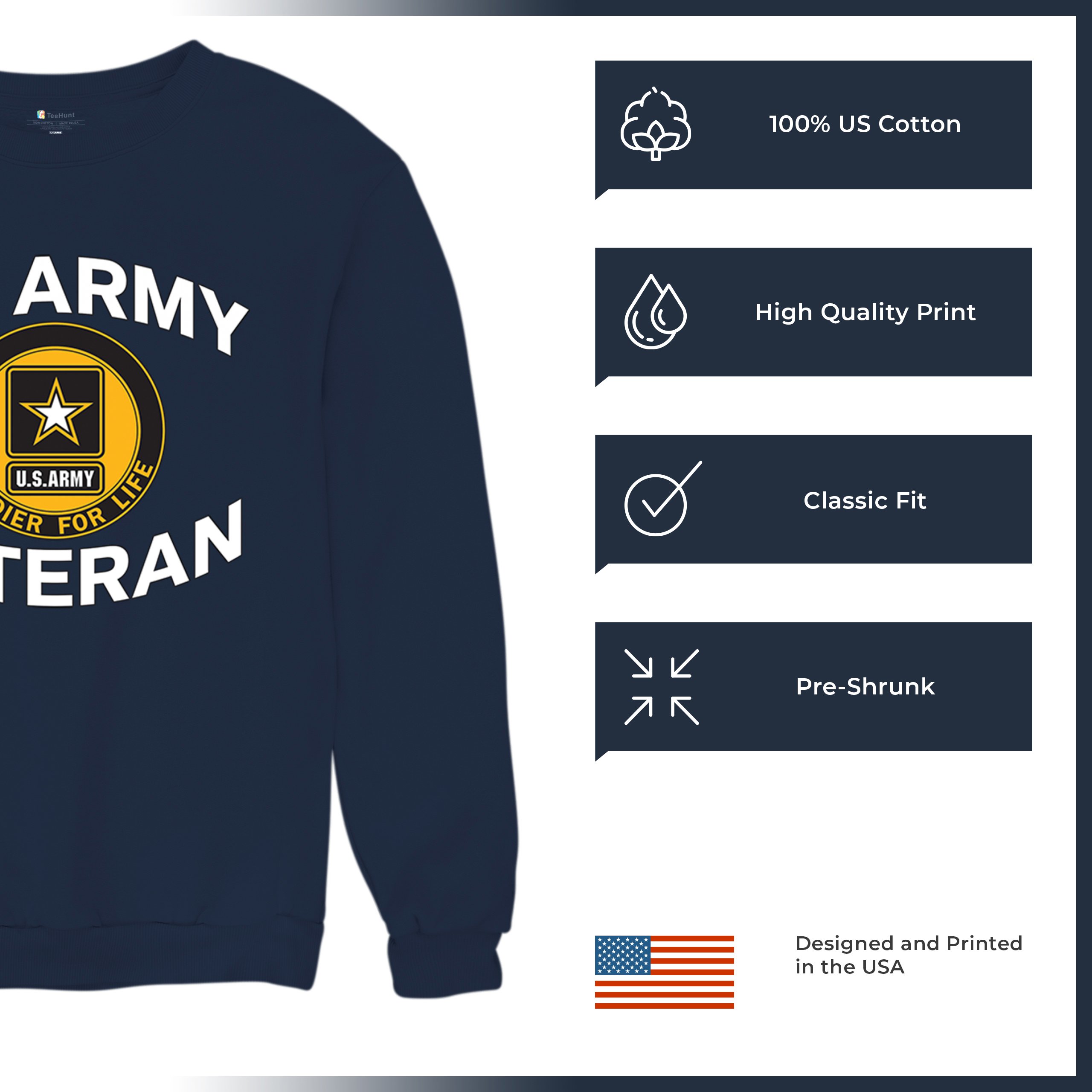 US Army Veteran Soldier For Life Sweatshirt Military DD 214 Patriotic Crewneck