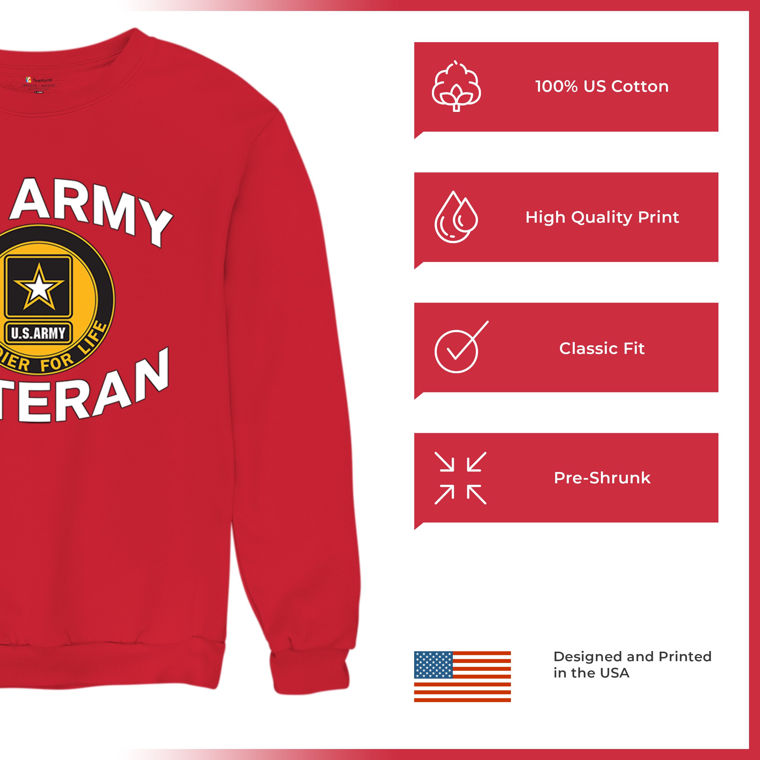 US Army Veteran Soldier For Life Sweatshirt Military DD 214 Patriotic Crewneck