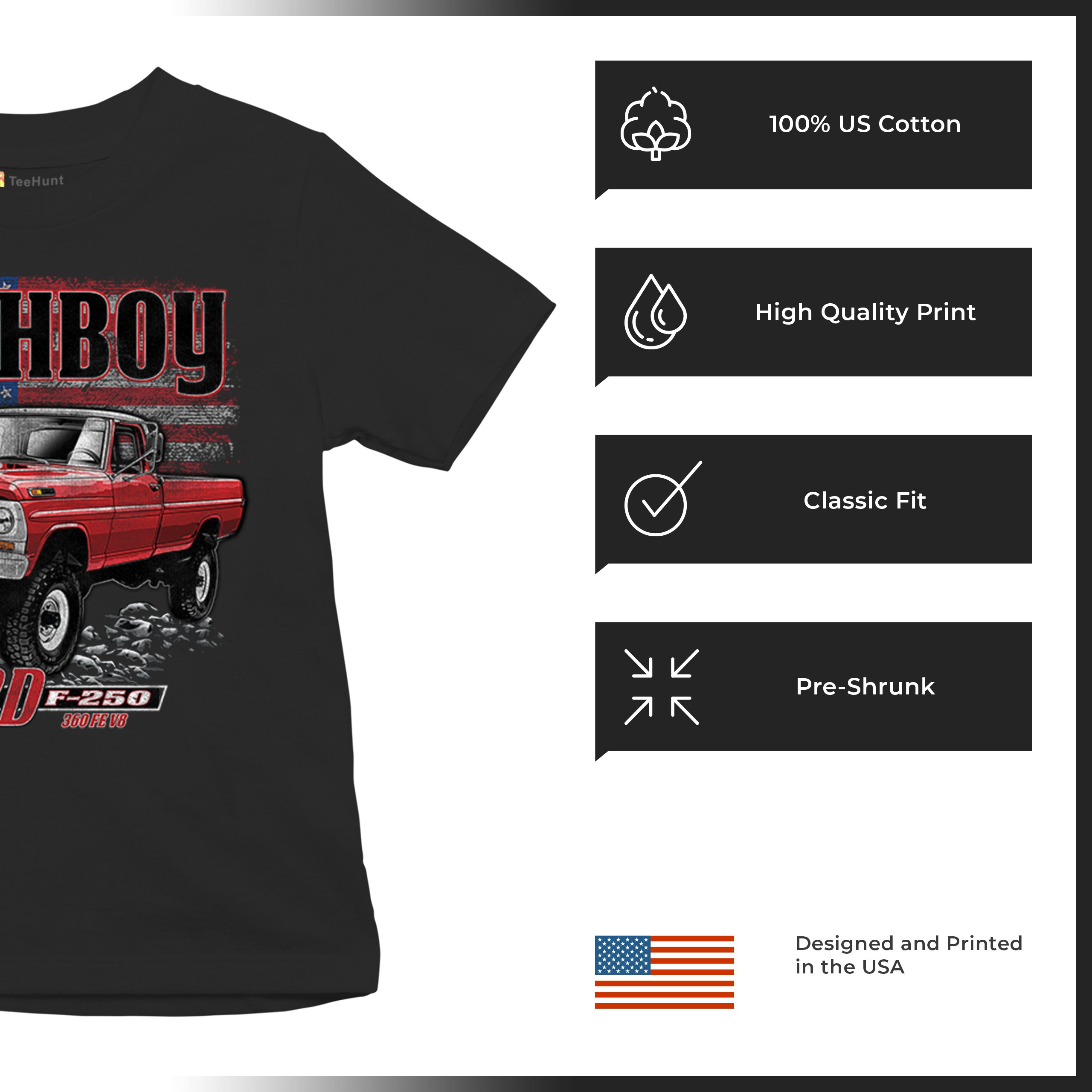 1971 Ford F250 Highboy Youth T-shirt Classic American Pickup Truck 4x4 Kids - Picture 7 of 36
