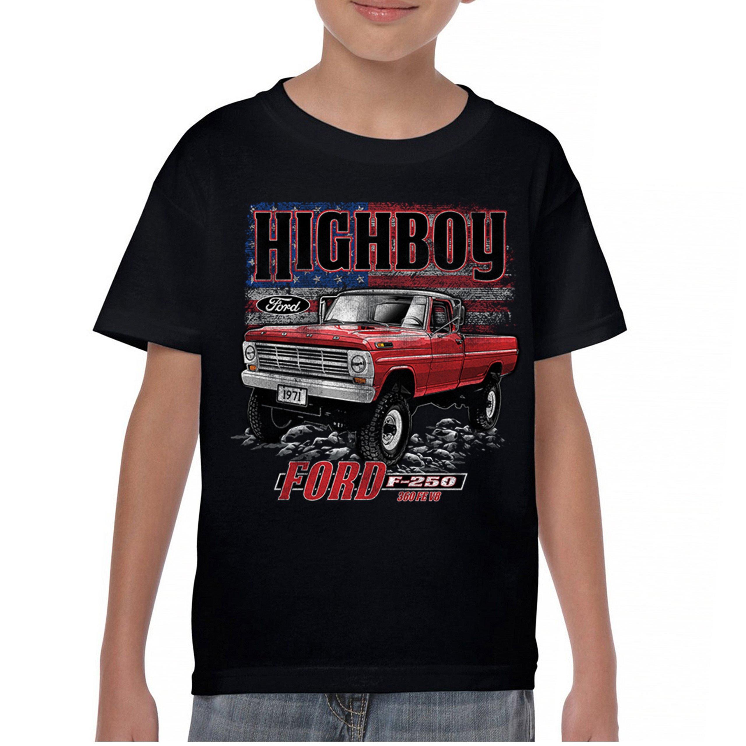 1971 Ford F250 Highboy Youth T-shirt Classic American Pickup Truck 4x4 Kids - Picture 2 of 36