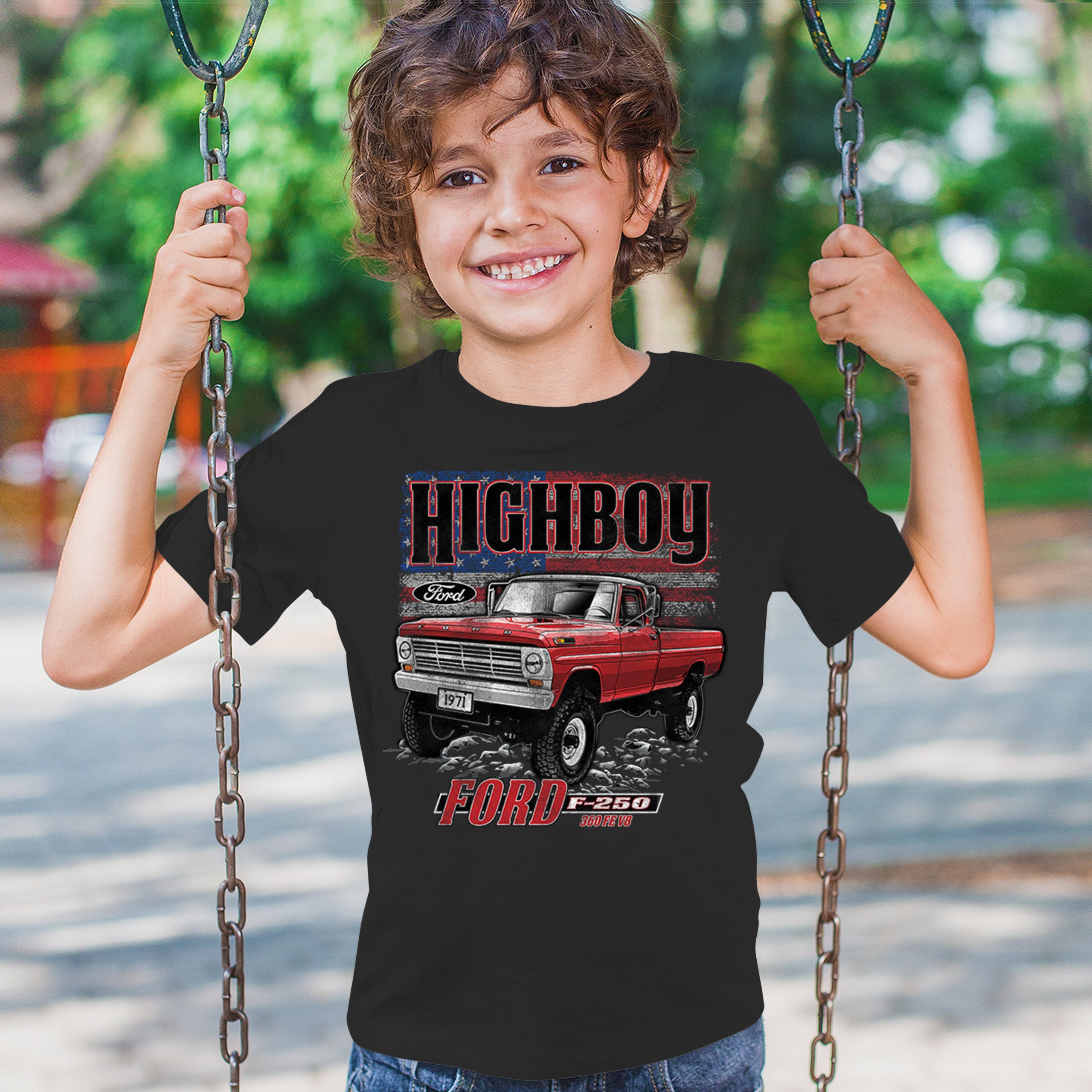 1971 Ford F250 Highboy Youth T-shirt Classic American Pickup Truck 4x4 Kids - Picture 5 of 36