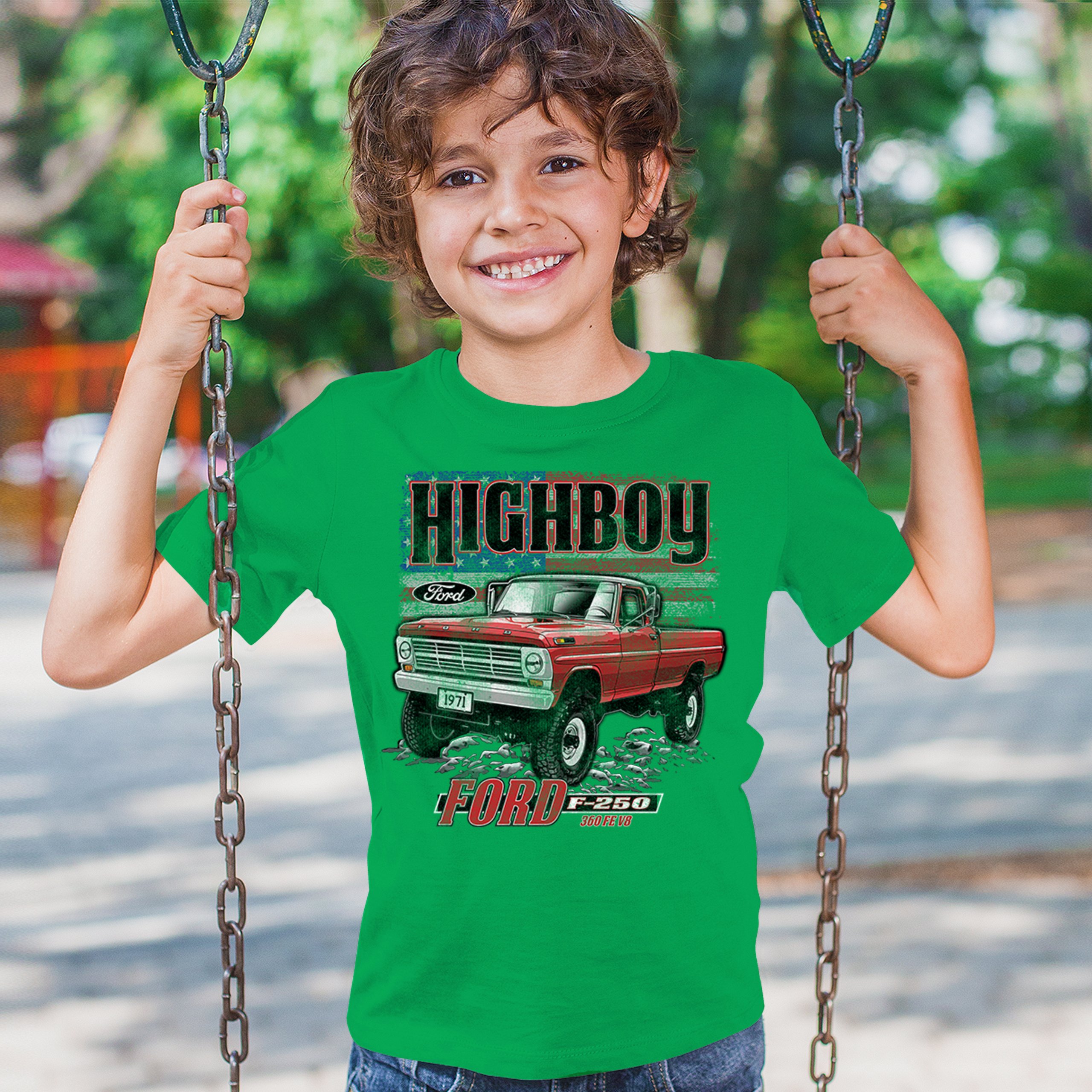 1971 Ford F250 Highboy Youth T-shirt Classic American Pickup Truck 4x4 Kids - Picture 19 of 36