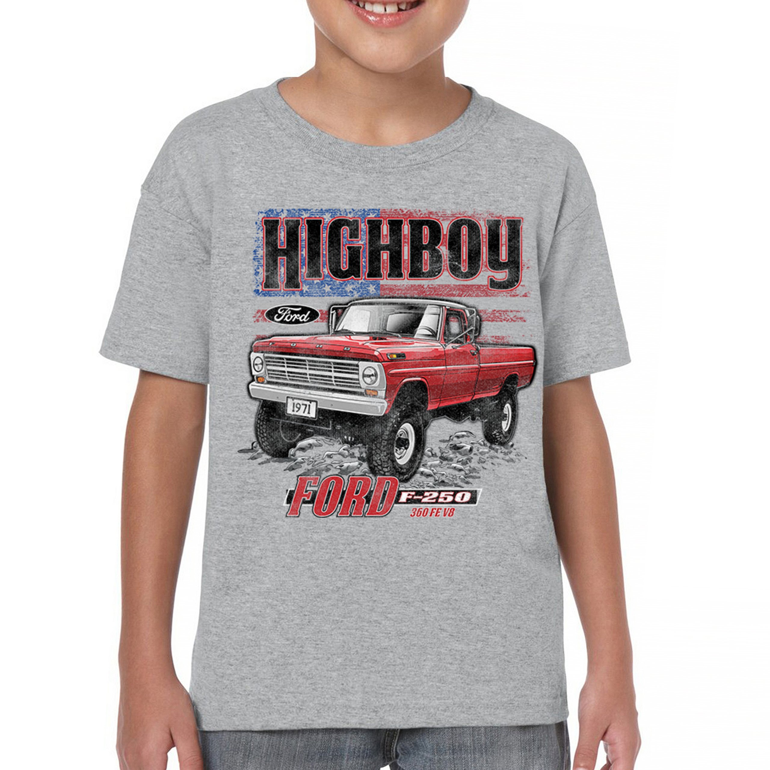 1971 Ford F250 Highboy Youth T-shirt Classic American Pickup Truck 4x4 Kids - Picture 9 of 36