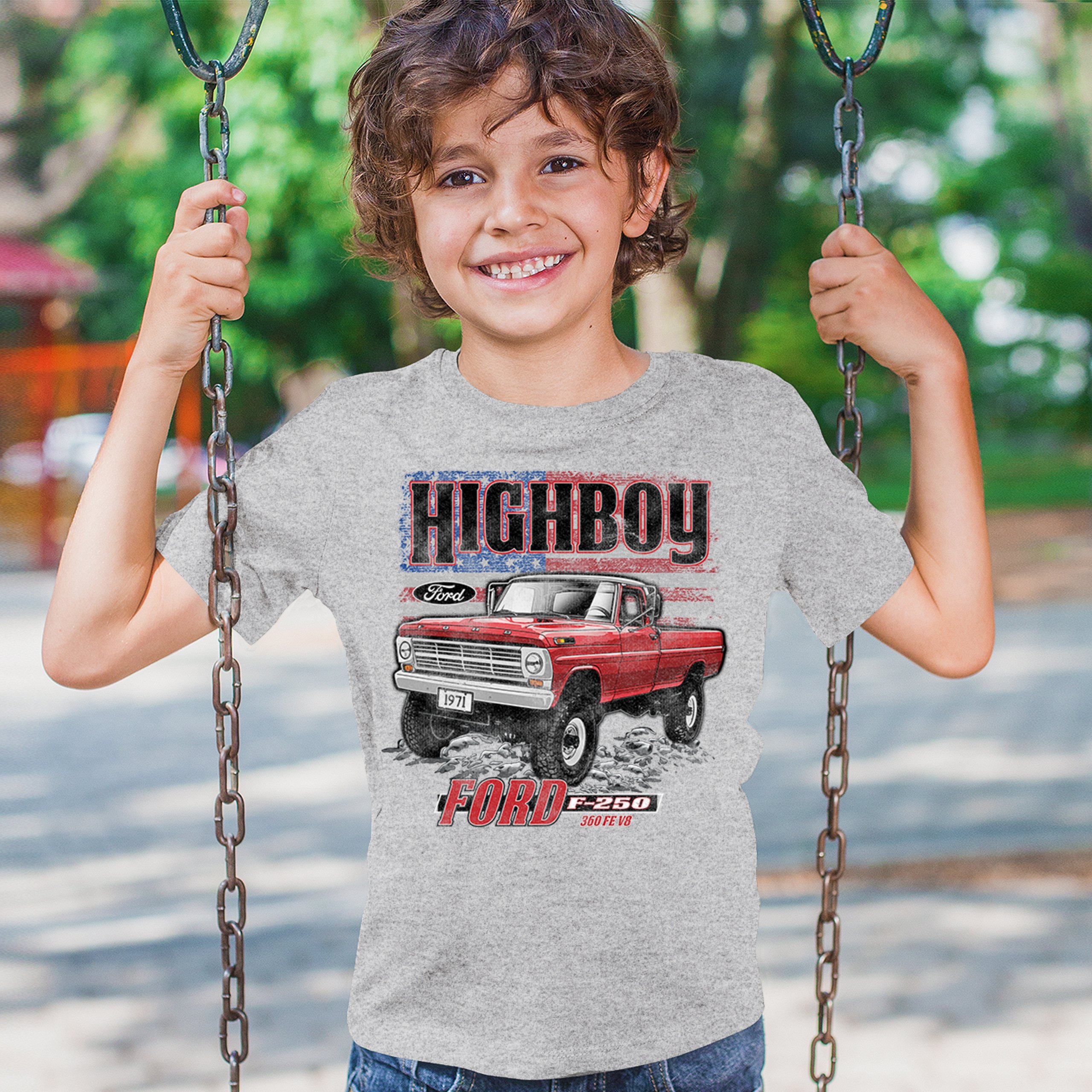 1971 Ford F250 Highboy Youth T-shirt Classic American Pickup Truck 4x4 Kids - Picture 12 of 36