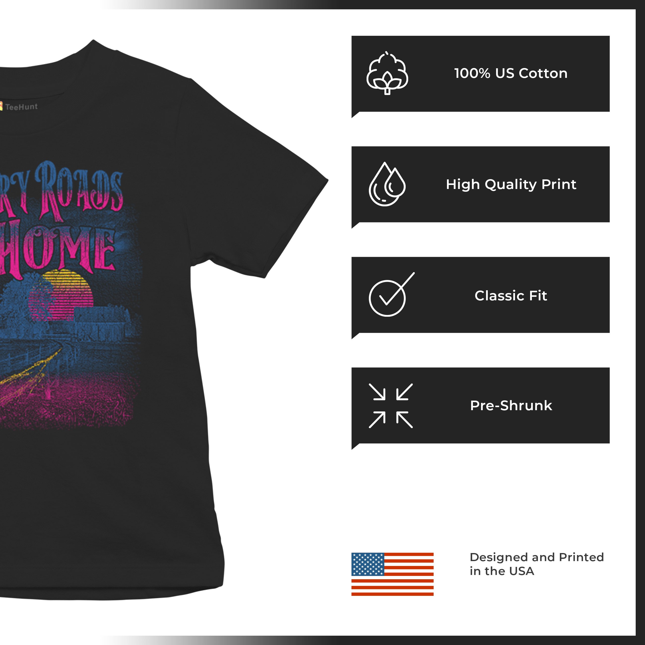 Country Roads Take Me Home Youth T-shirt Vintage Farm Life Sunset Kids - Picture 7 of 22