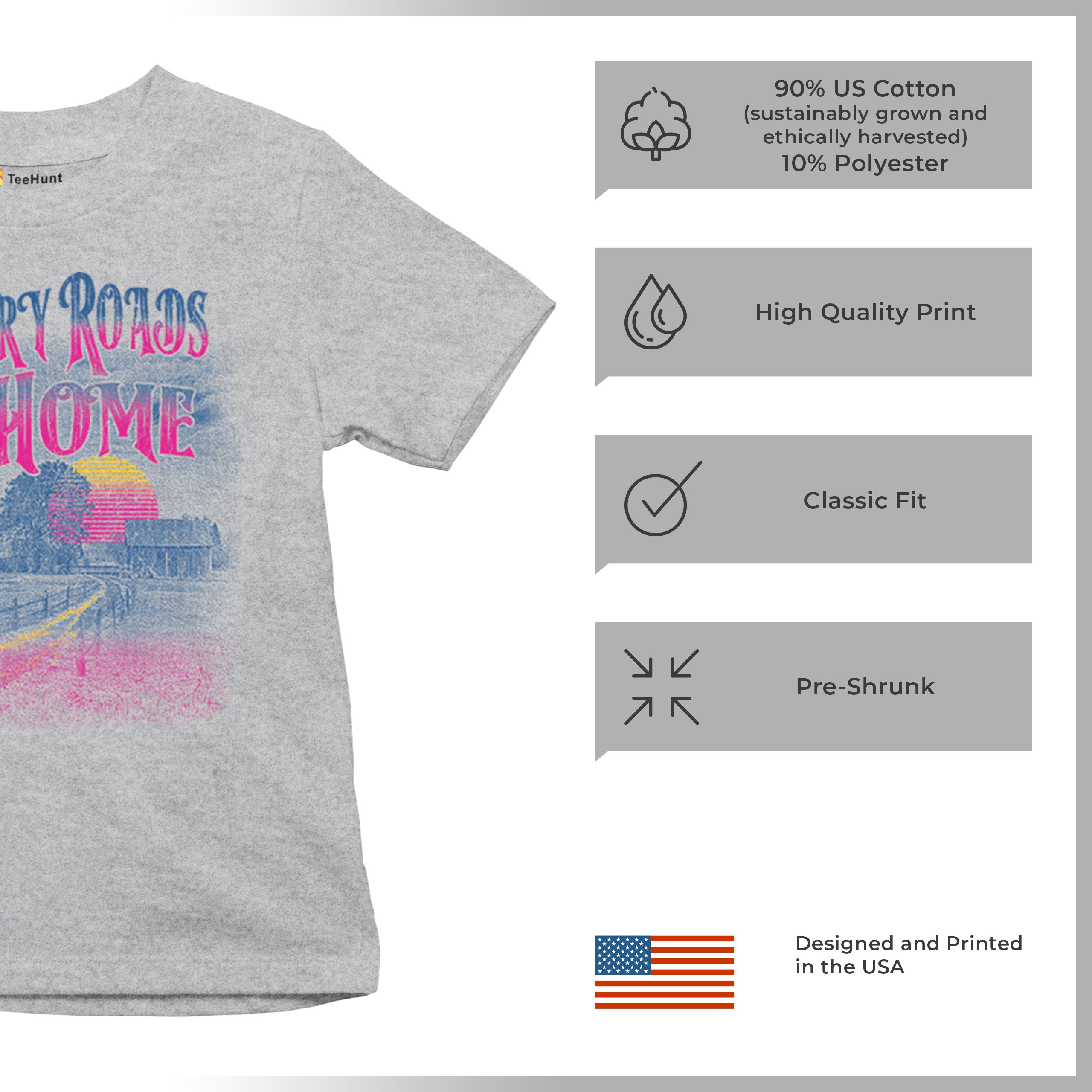 Country Roads Take Me Home Youth T-shirt Vintage Farm Life Sunset Kids - Picture 14 of 22