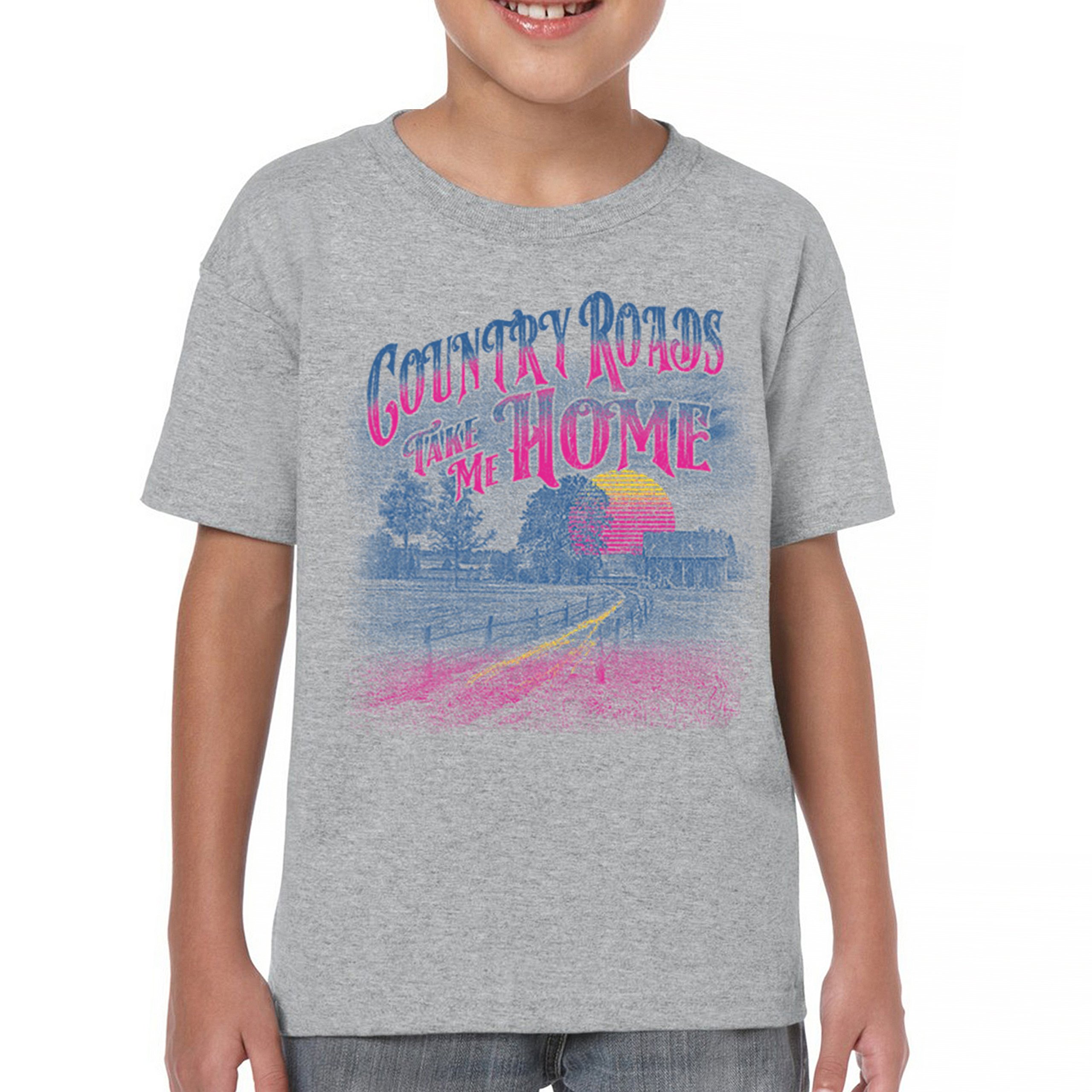 Country Roads Take Me Home Youth T-shirt Vintage Farm Life Sunset Kids - Picture 9 of 22