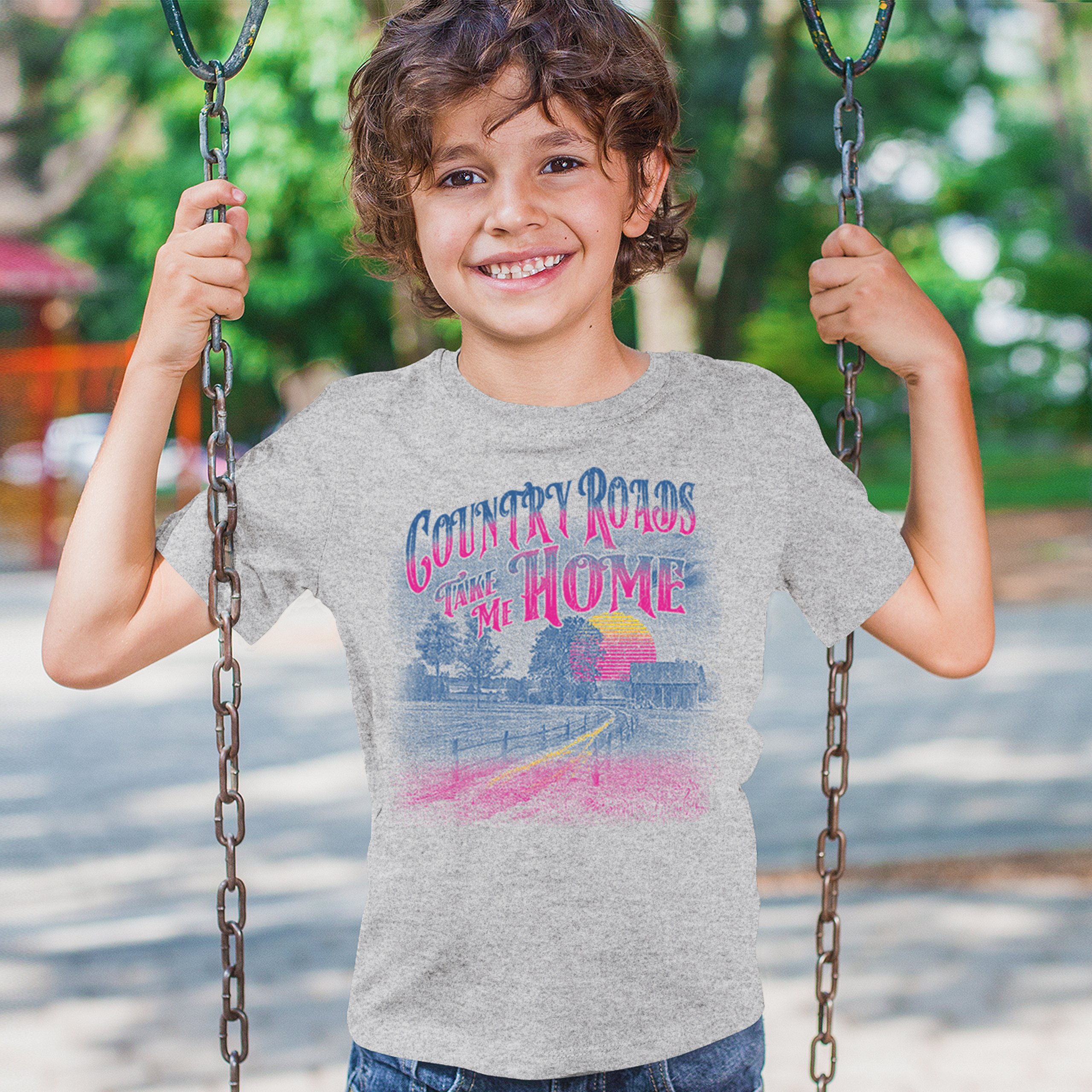 Country Roads Take Me Home Youth T-shirt Vintage Farm Life Sunset Kids - Picture 12 of 22