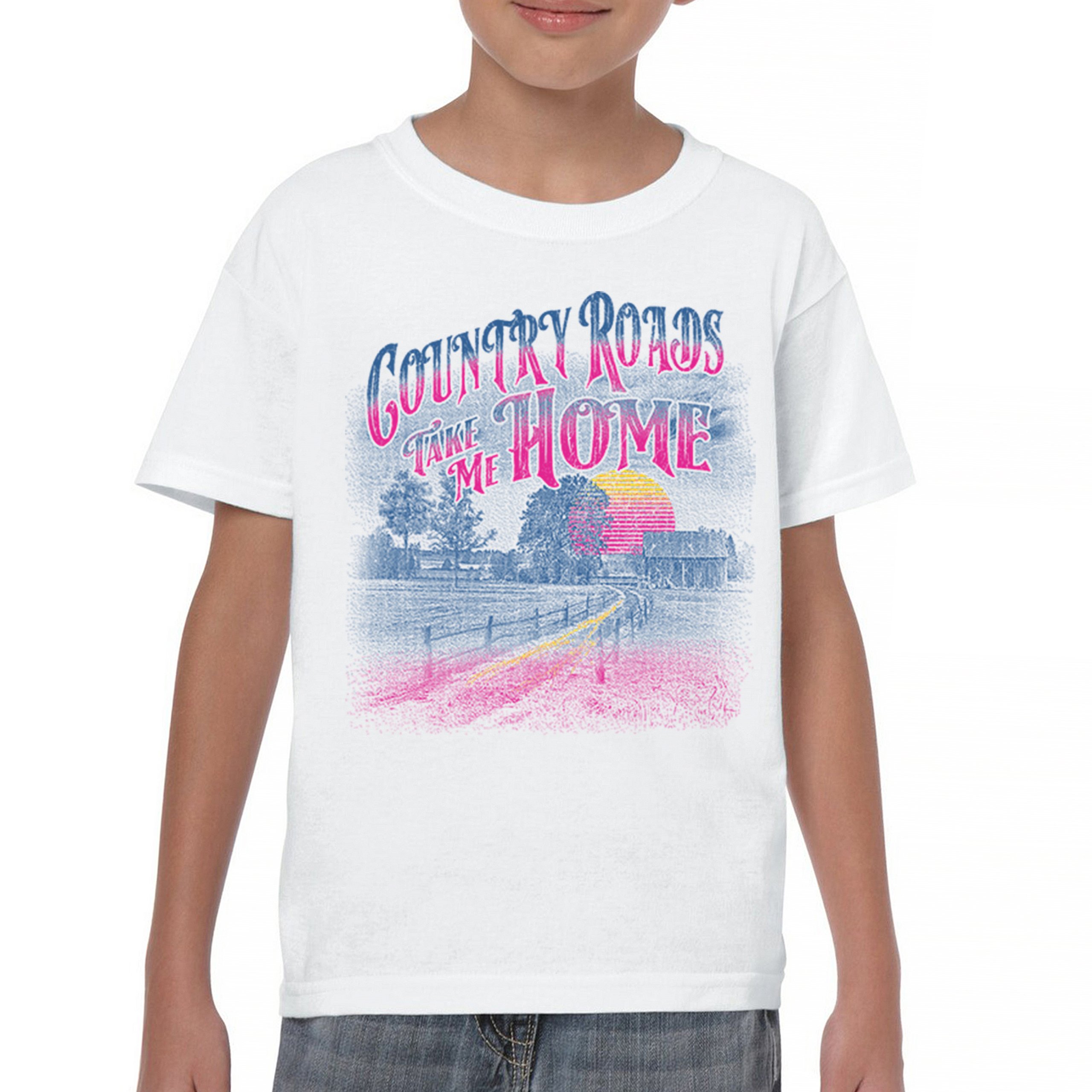 Country Roads Take Me Home Youth T-shirt Vintage Farm Life Sunset Kids - Picture 16 of 22