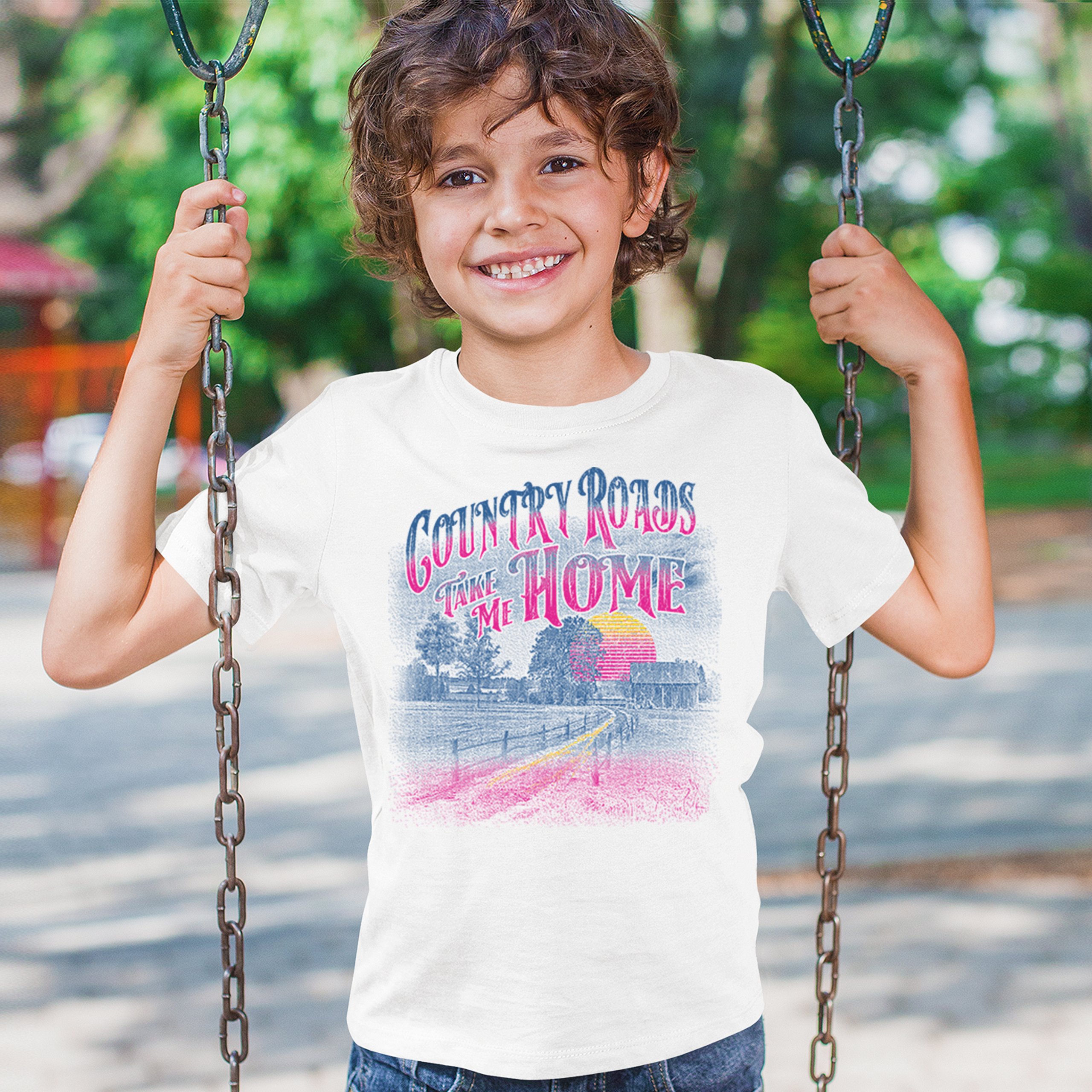 Country Roads Take Me Home Youth T-shirt Vintage Farm Life Sunset Kids - Picture 19 of 22