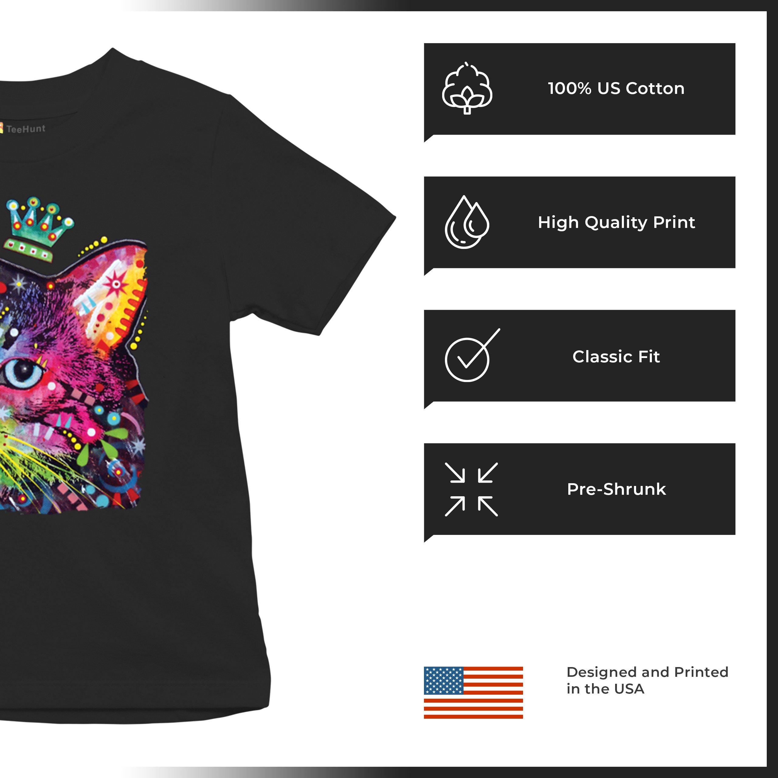 Cute Thinking Crowned Cat Youth T-shirt Dean Russo Colorful Kitten Kids - Picture 7 of 50