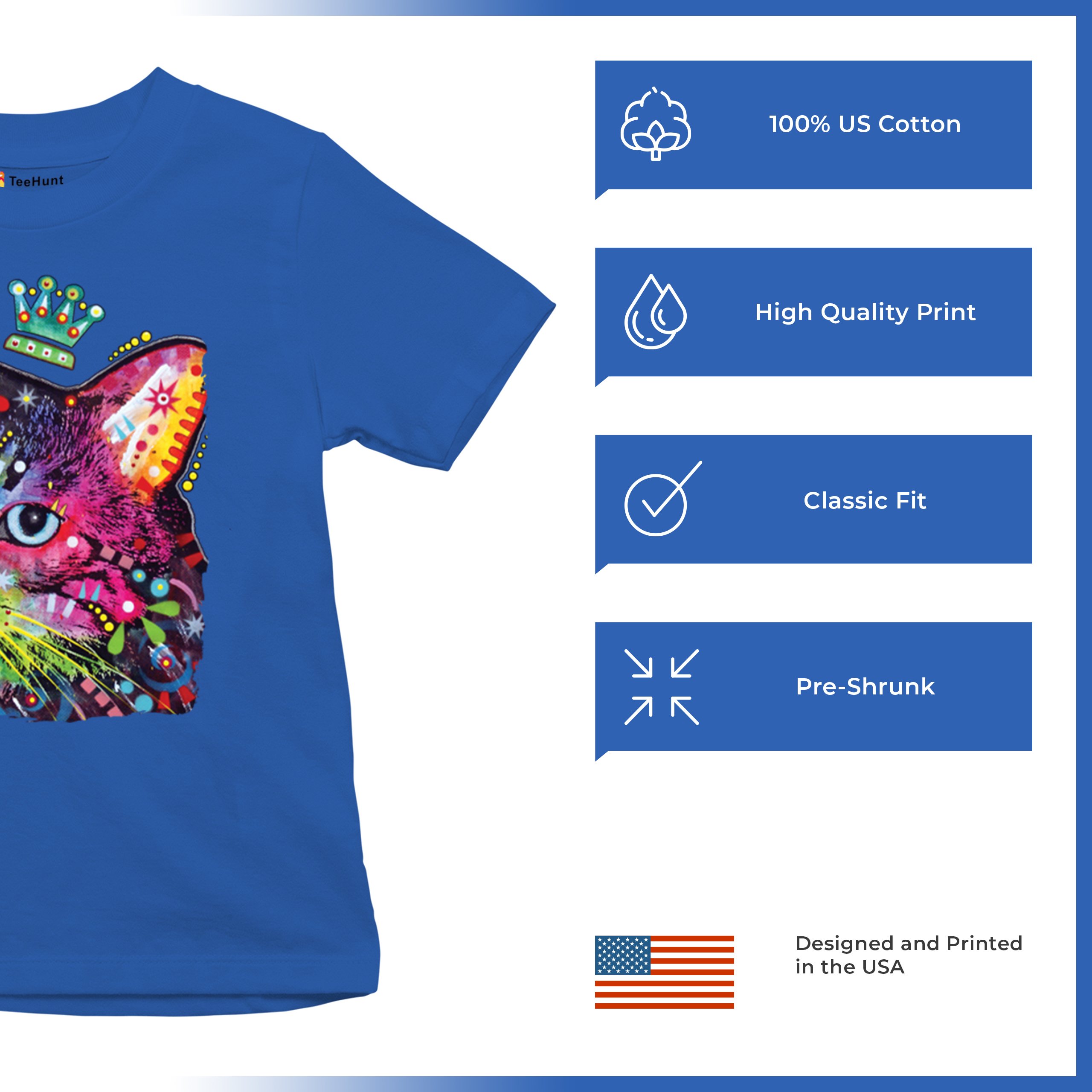 Cute Thinking Crowned Cat Youth T-shirt Dean Russo Colorful Kitten Kids - Picture 42 of 50