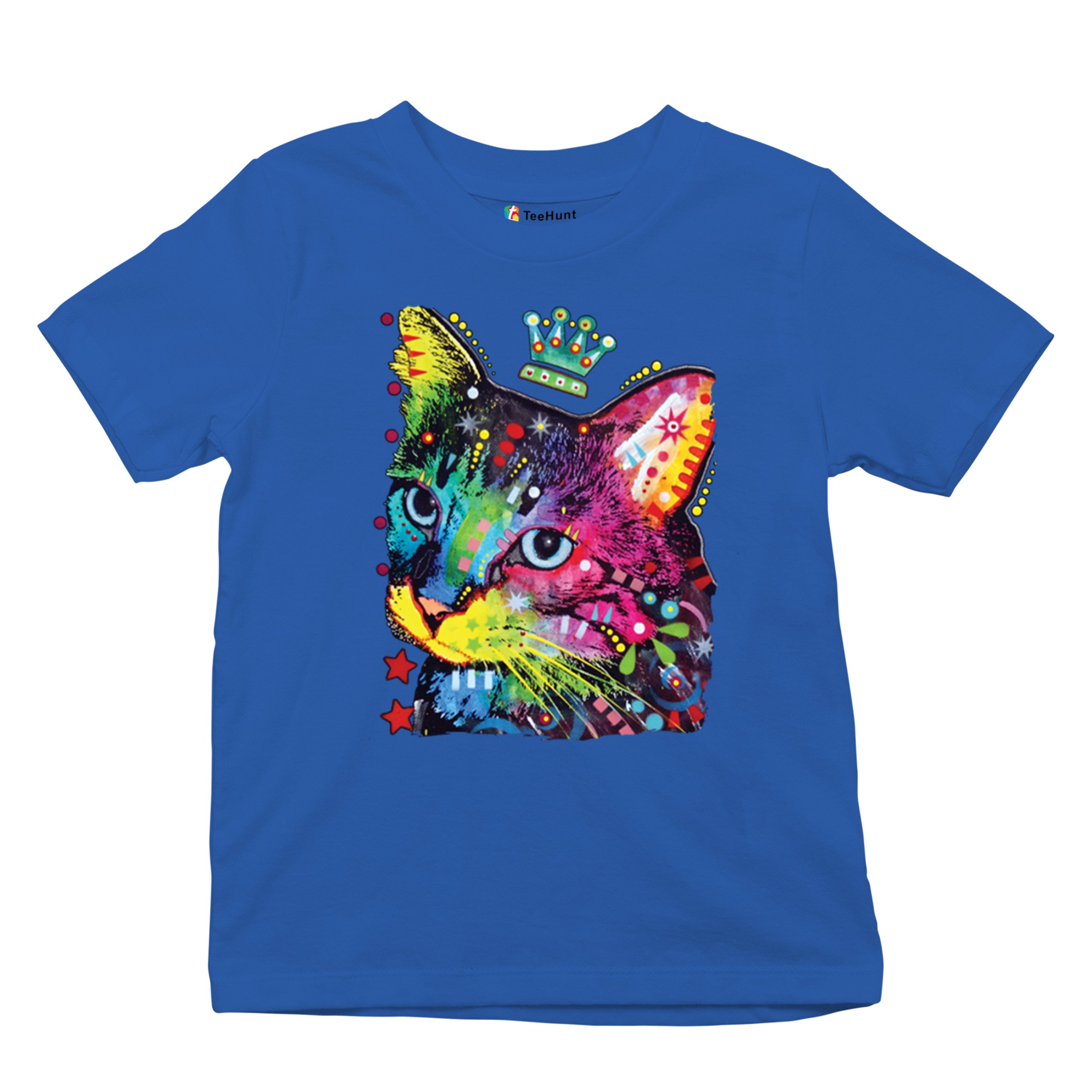 Cute Thinking Crowned Cat Youth T-shirt Dean Russo Colorful Kitten Kids - Picture 41 of 50