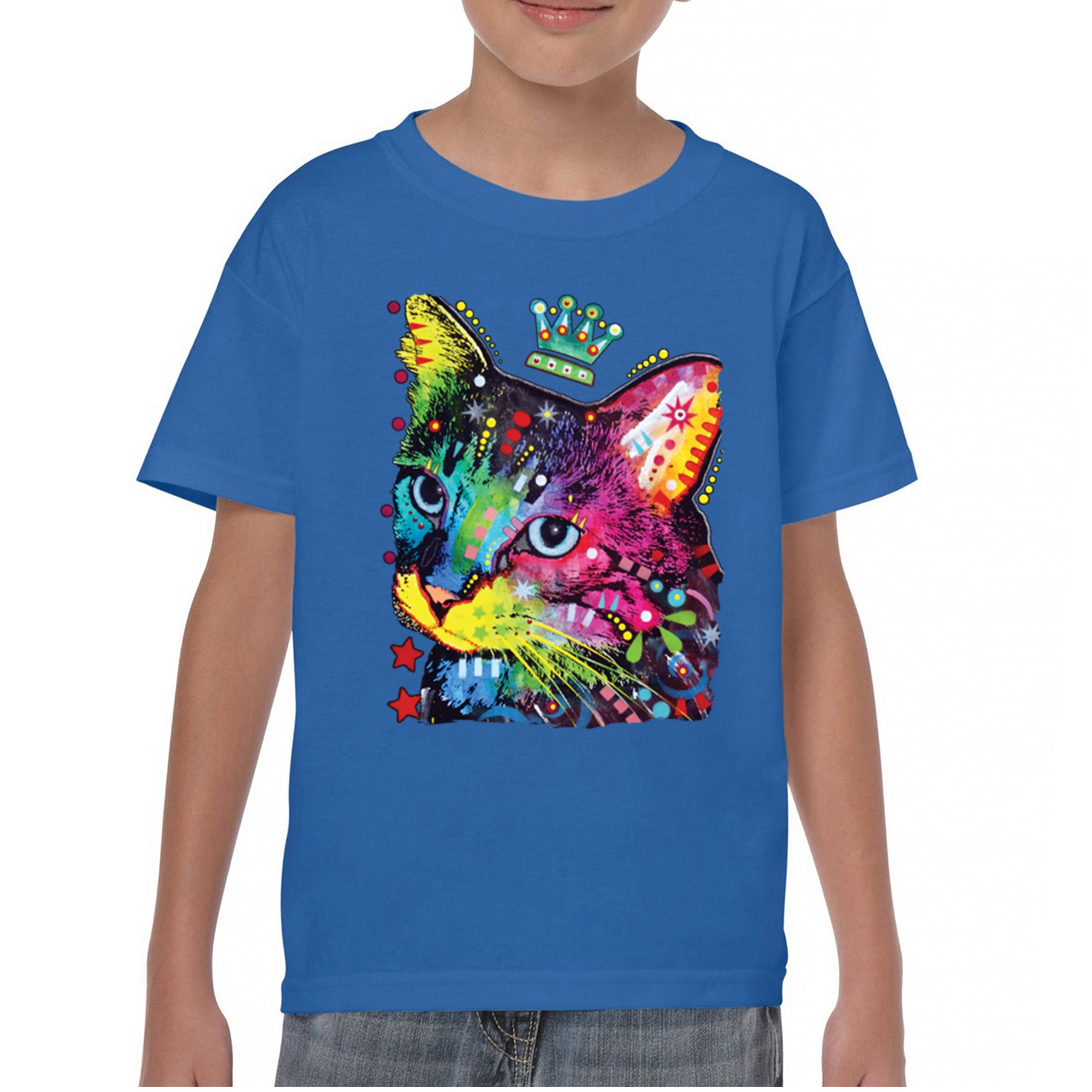 Cute Thinking Crowned Cat Youth T-shirt Dean Russo Colorful Kitten Kids - Picture 37 of 50