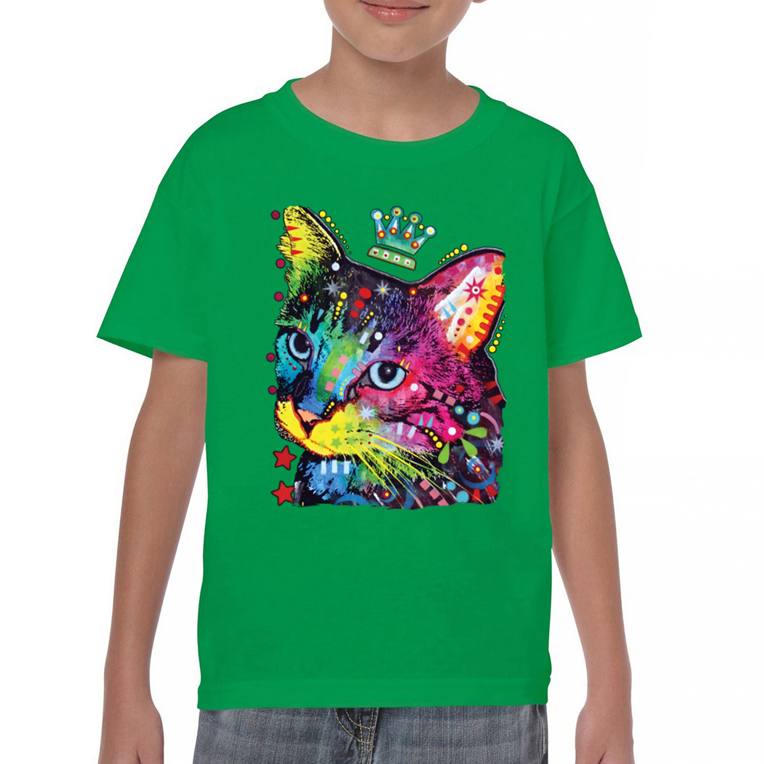 Cute Thinking Crowned Cat Youth T-shirt Dean Russo Colorful Kitten Kids - Picture 30 of 50
