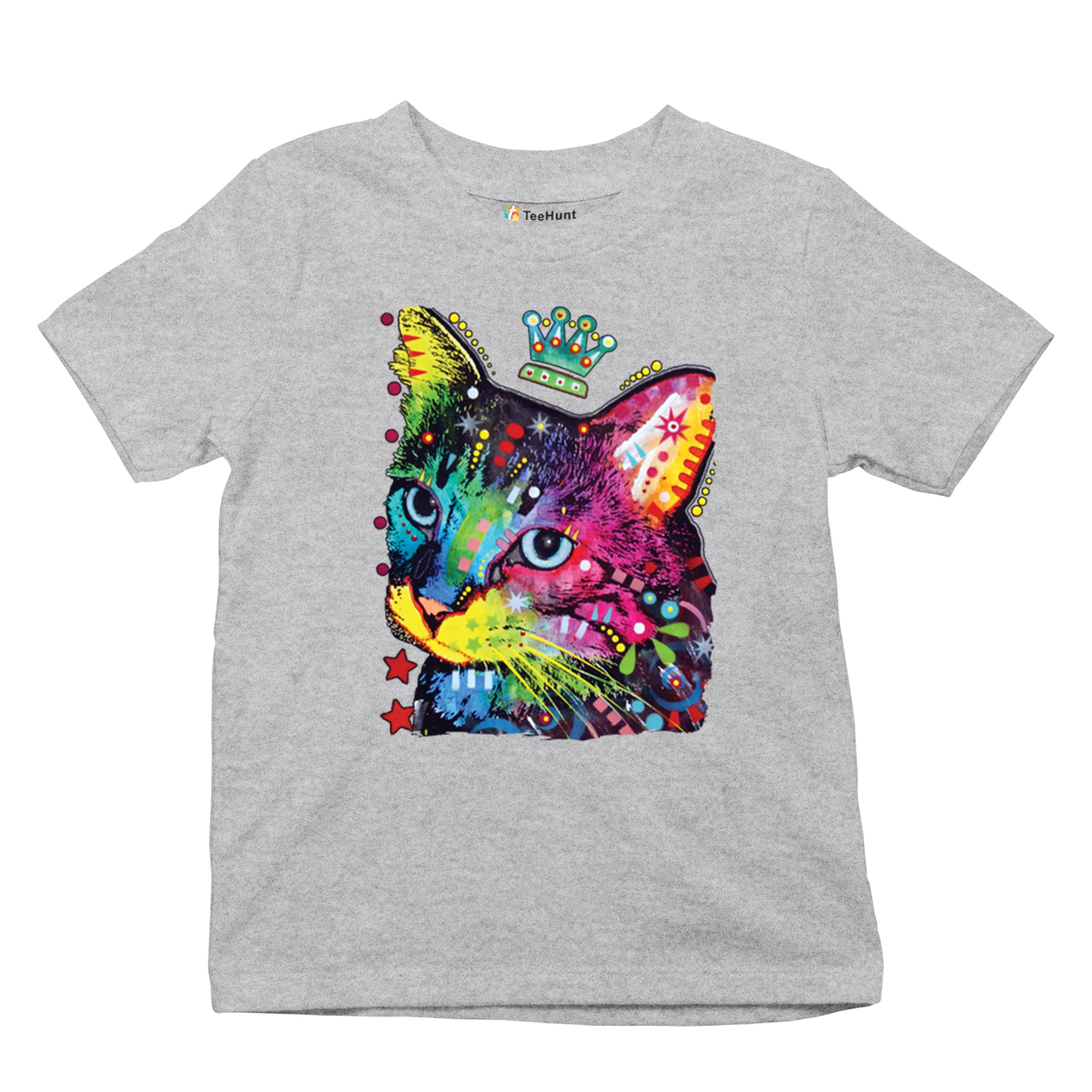 Cute Thinking Crowned Cat Youth T-shirt Dean Russo Colorful Kitten Kids - Picture 13 of 50