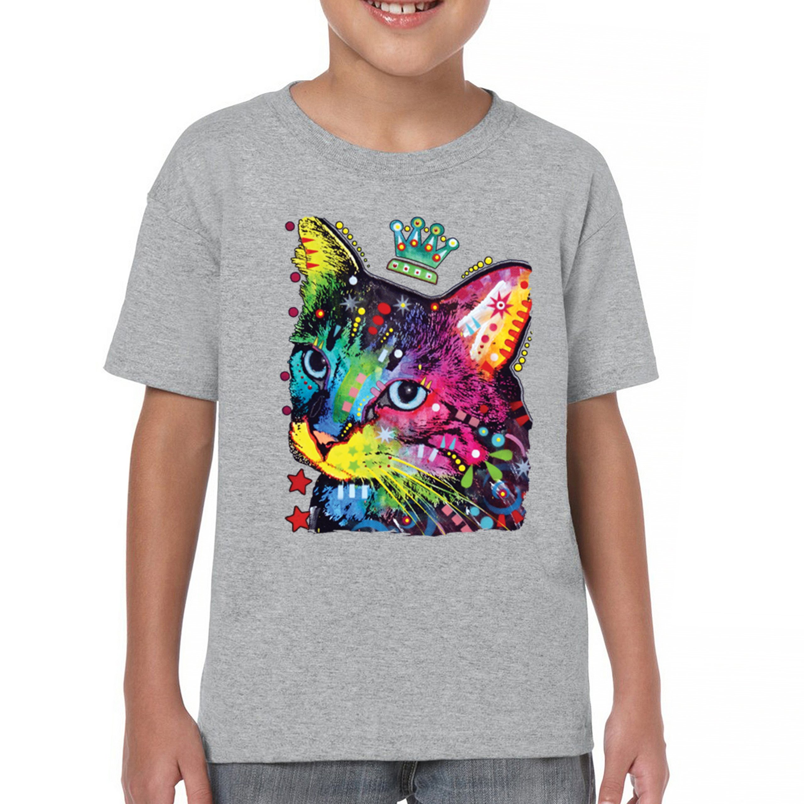 Cute Thinking Crowned Cat Youth T-shirt Dean Russo Colorful Kitten Kids - Picture 9 of 50