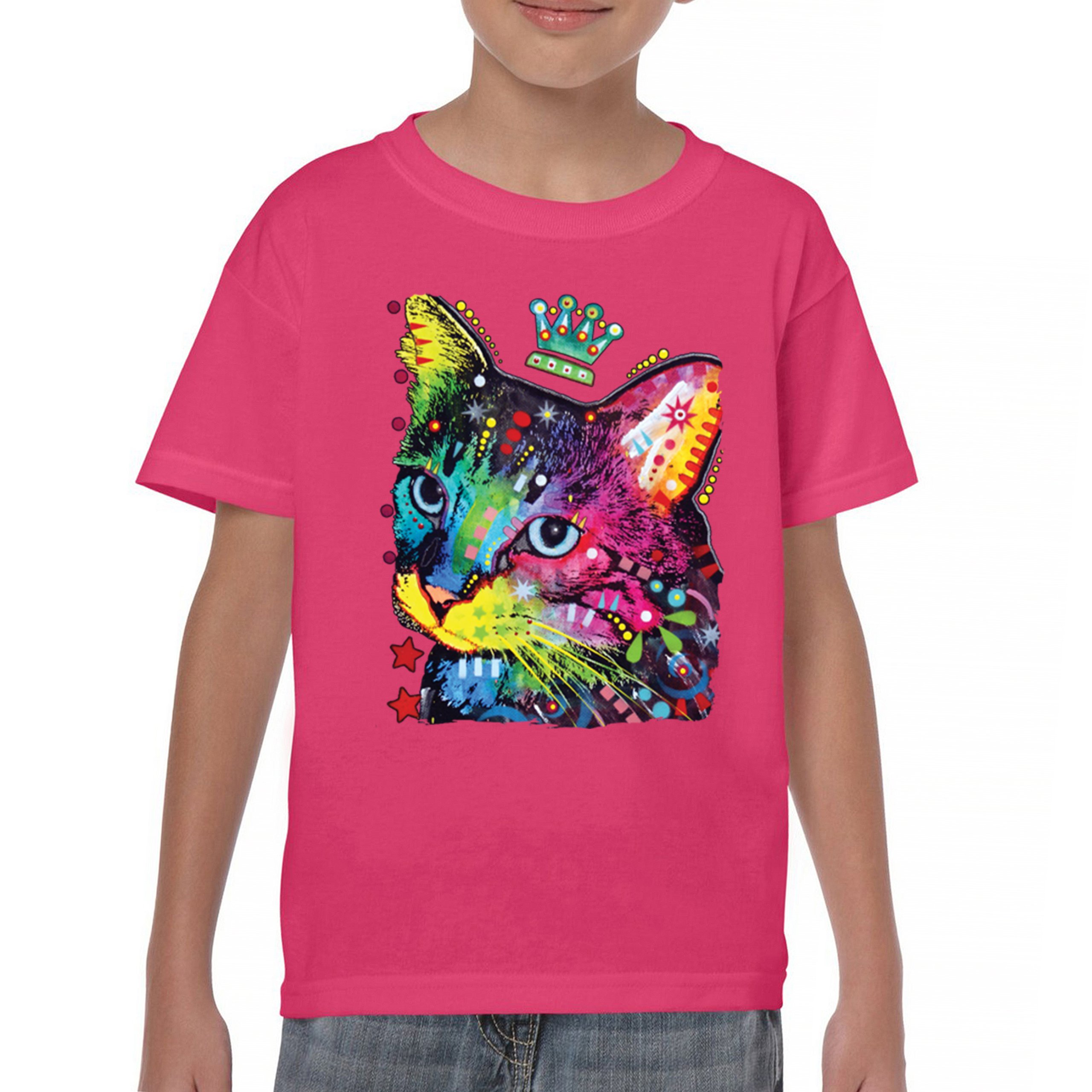 Cute Thinking Crowned Cat Youth T-shirt Dean Russo Colorful Kitten Kids - Picture 44 of 50