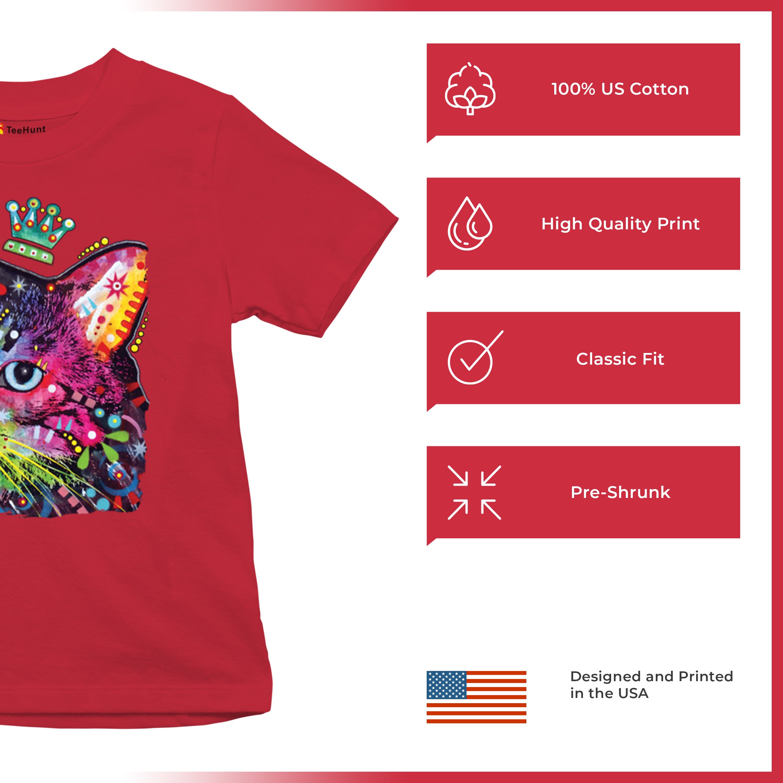 Cute Thinking Crowned Cat Youth T-shirt Dean Russo Colorful Kitten Kids - Picture 21 of 50