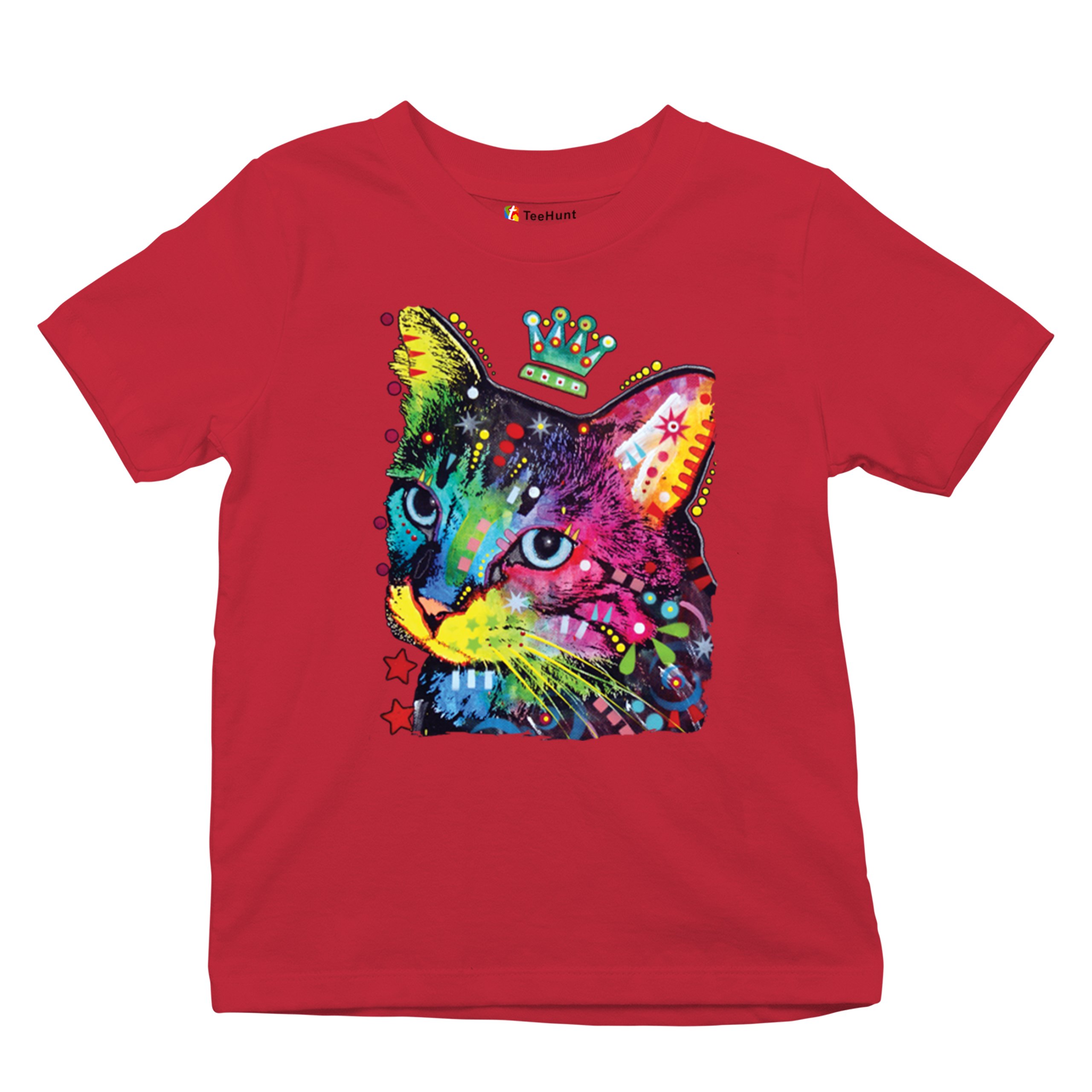 Cute Thinking Crowned Cat Youth T-shirt Dean Russo Colorful Kitten Kids - Picture 20 of 50