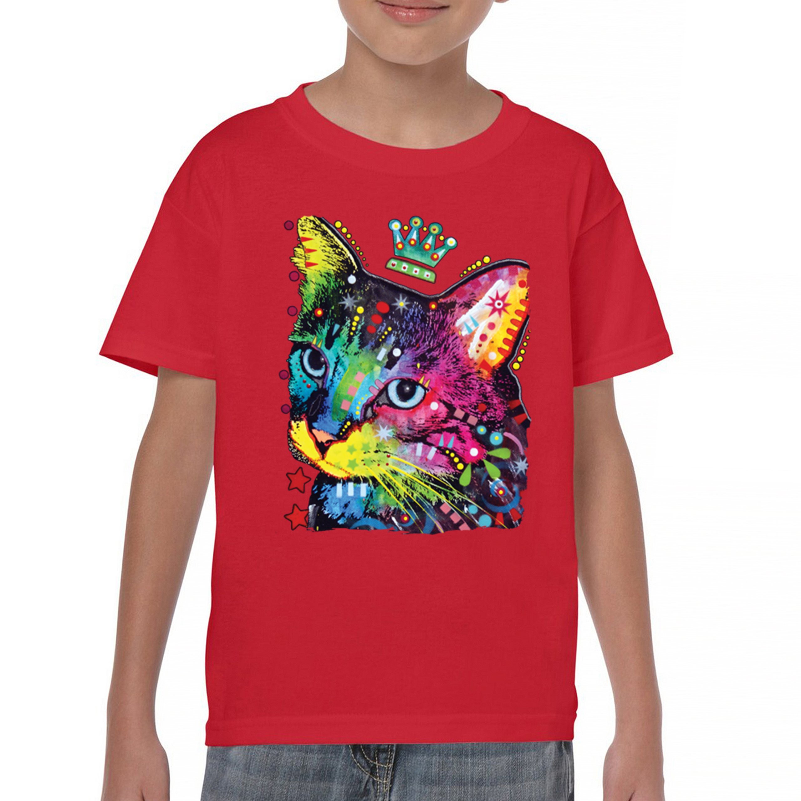 Cute Thinking Crowned Cat Youth T-shirt Dean Russo Colorful Kitten Kids - Picture 16 of 50