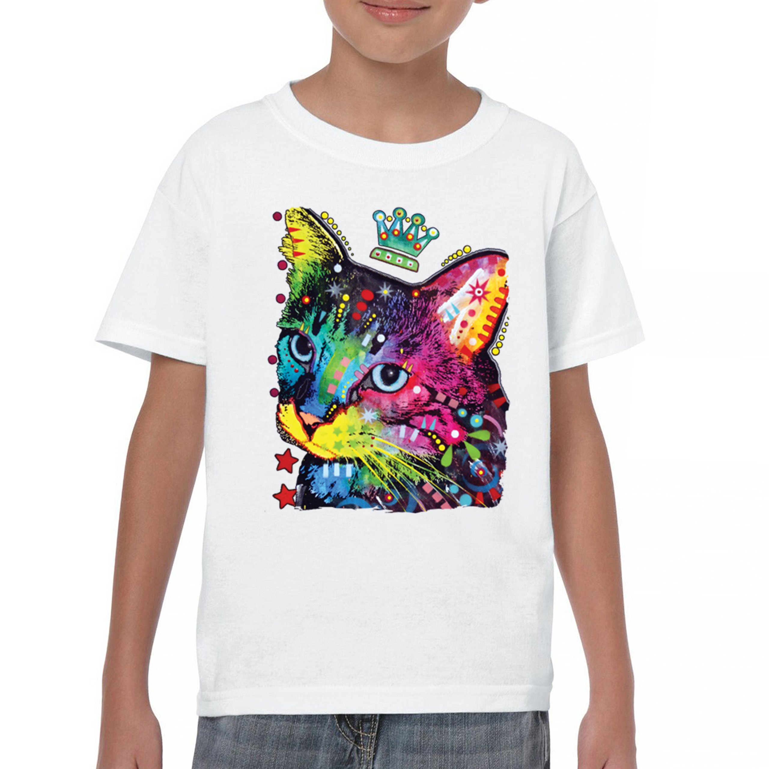 Cute Thinking Crowned Cat Youth T-shirt Dean Russo Colorful Kitten Kids - Picture 23 of 50
