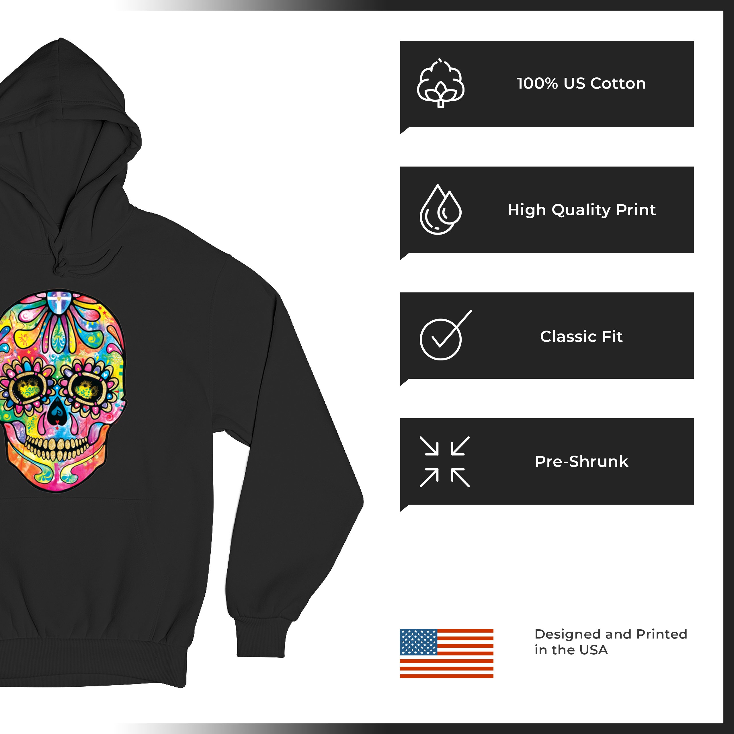Dean Russo Sugar Skull Sweatshirt Day of the Dead Neon Calavera Hoodie - Picture 7 of 57