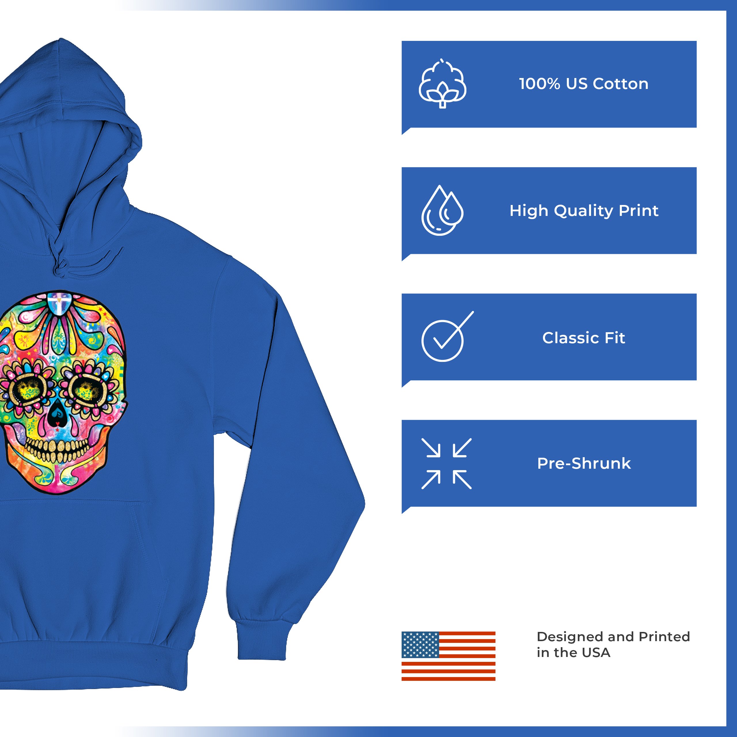 Dean Russo Sugar Skull Sweatshirt Day of the Dead Neon Calavera Hoodie - Picture 49 of 57
