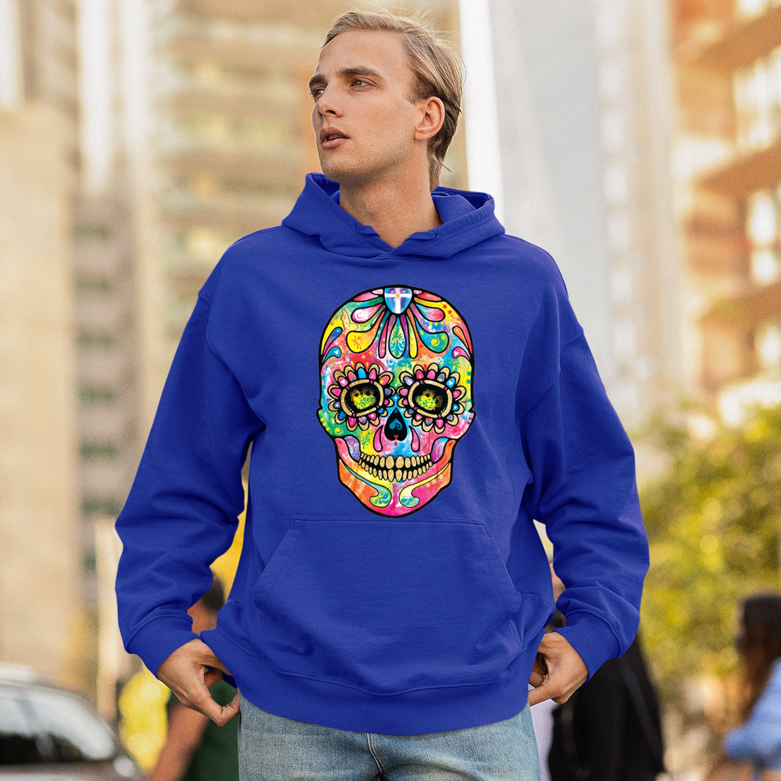 Dean Russo Sugar Skull Sweatshirt Day of the Dead Neon Calavera Hoodie - Picture 47 of 57