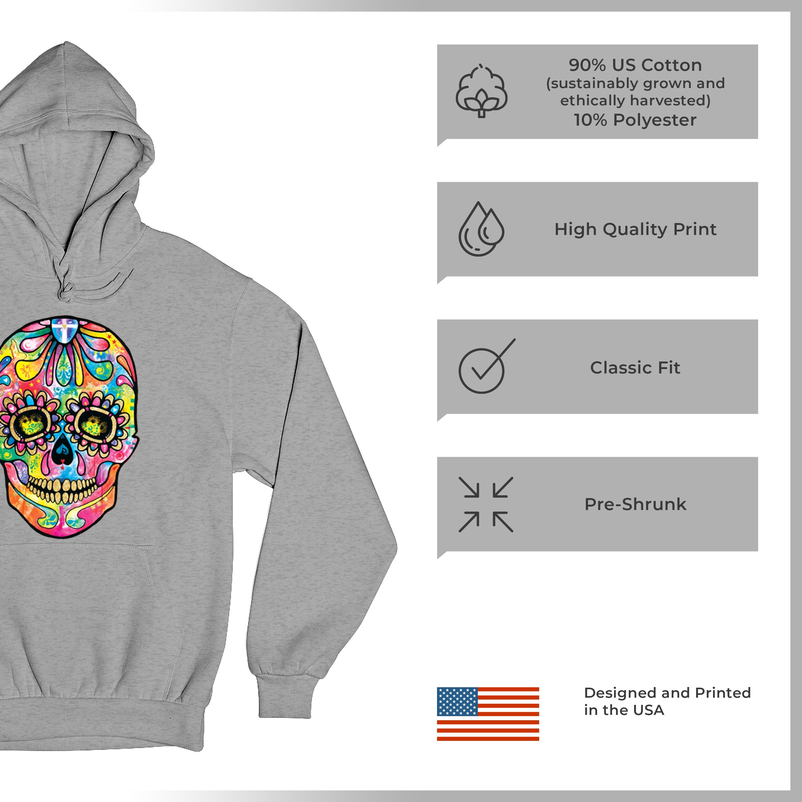 Dean Russo Sugar Skull Sweatshirt Day of the Dead Neon Calavera Hoodie - Picture 14 of 57