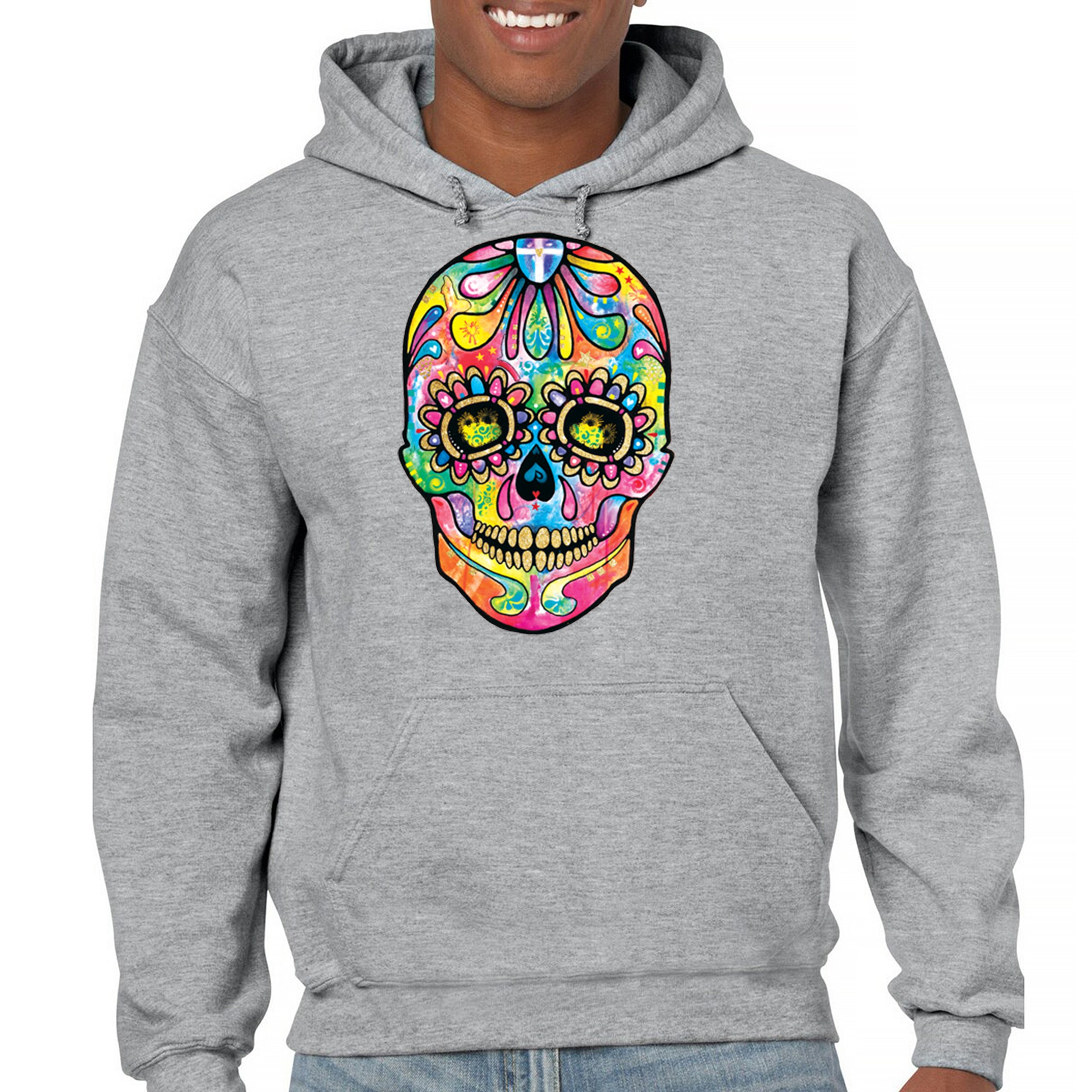 Dean Russo Sugar Skull Sweatshirt Day of the Dead Neon Calavera Hoodie - Picture 9 of 57