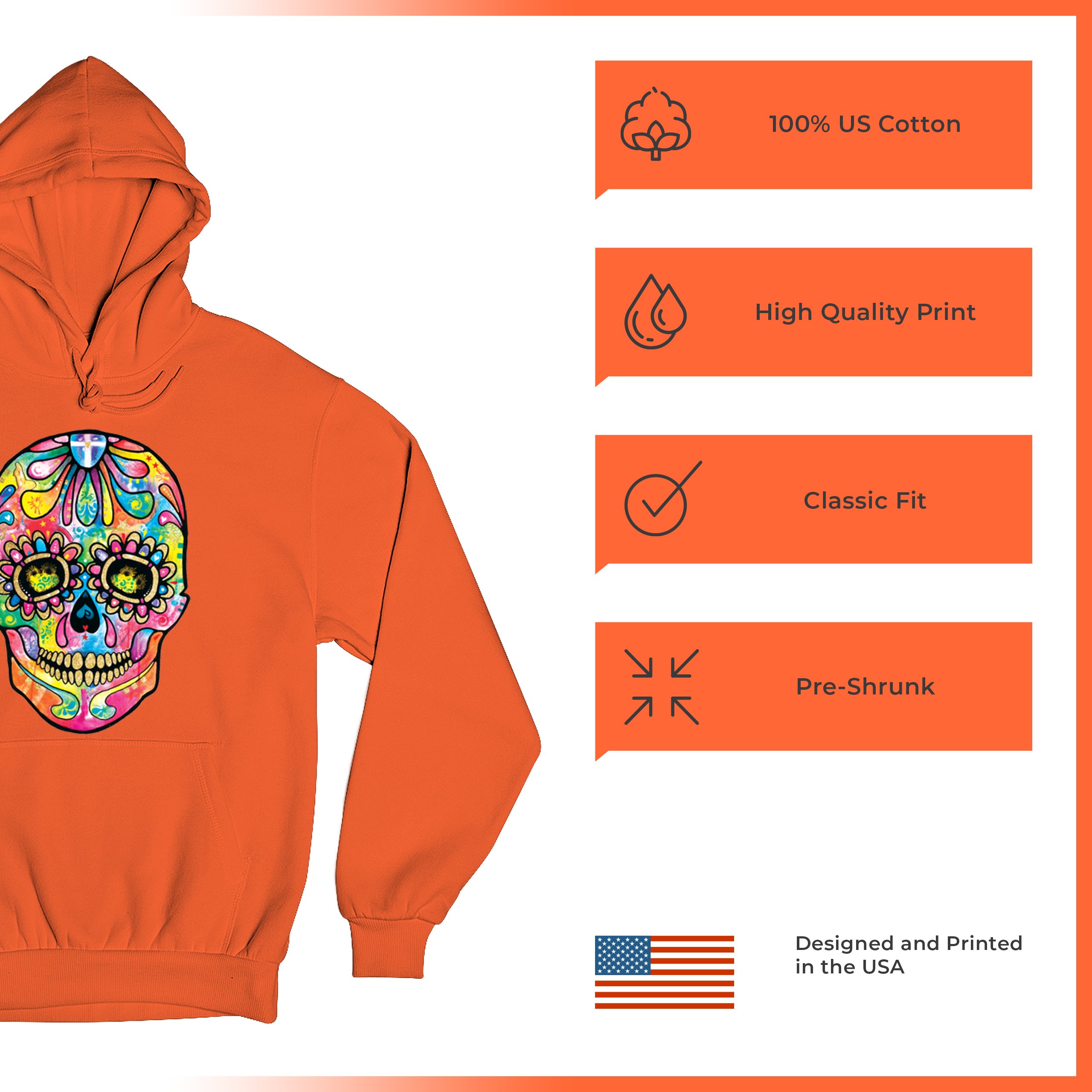 Dean Russo Sugar Skull Sweatshirt Day of the Dead Neon Calavera Hoodie - Picture 21 of 57