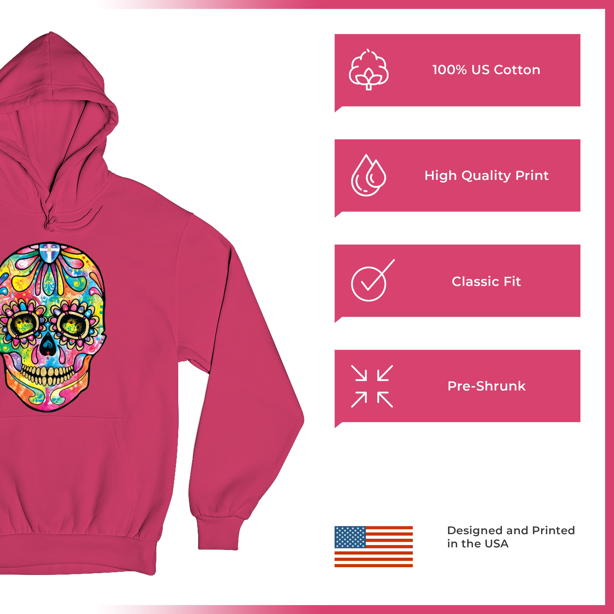 Dean Russo Sugar Skull Sweatshirt Day of the Dead Neon Calavera Hoodie - Picture 56 of 57