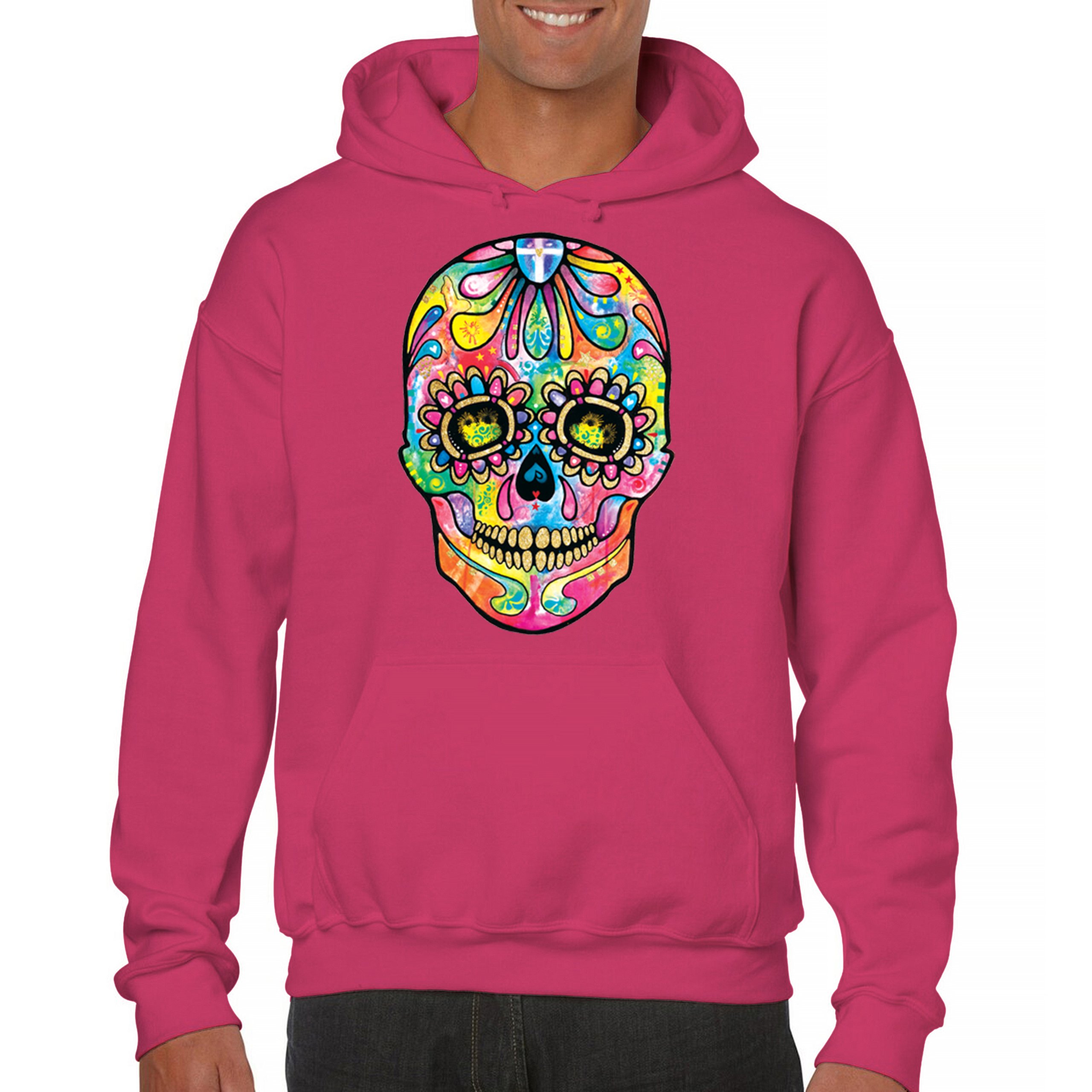 Dean Russo Sugar Skull Sweatshirt Day of the Dead Neon Calavera Hoodie - Picture 51 of 57
