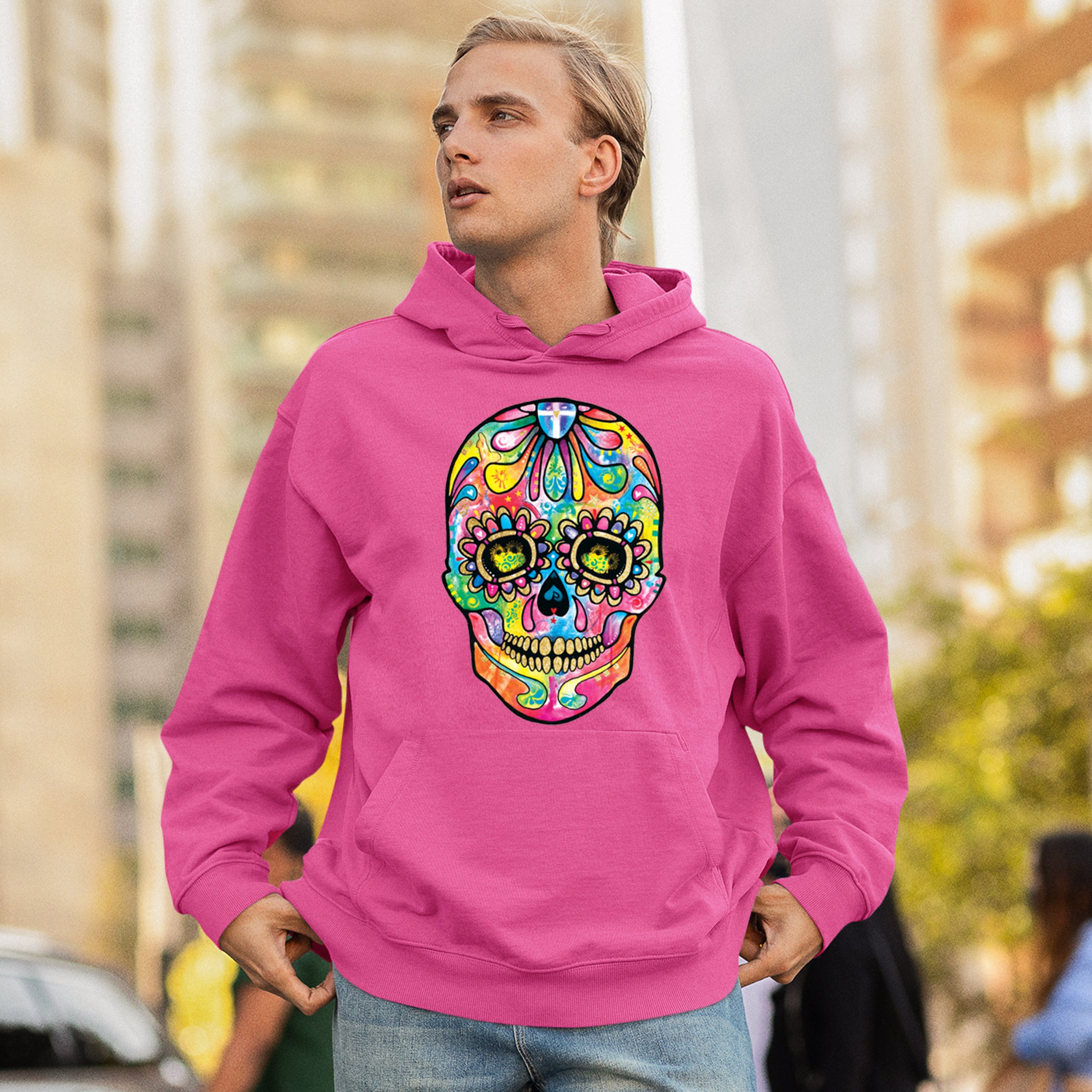 Dean Russo Sugar Skull Sweatshirt Day of the Dead Neon Calavera Hoodie - Picture 54 of 57