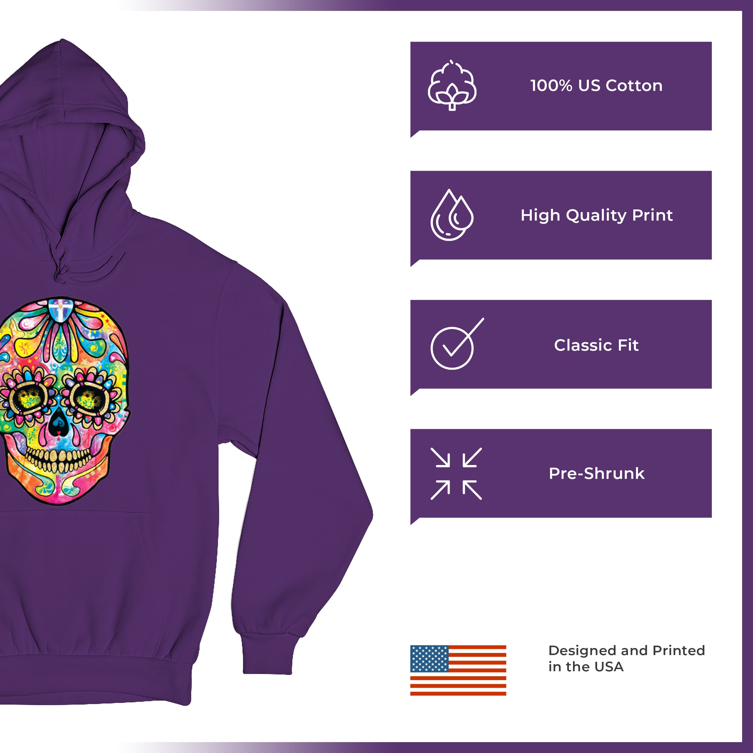 Dean Russo Sugar Skull Sweatshirt Day of the Dead Neon Calavera Hoodie - Picture 28 of 57