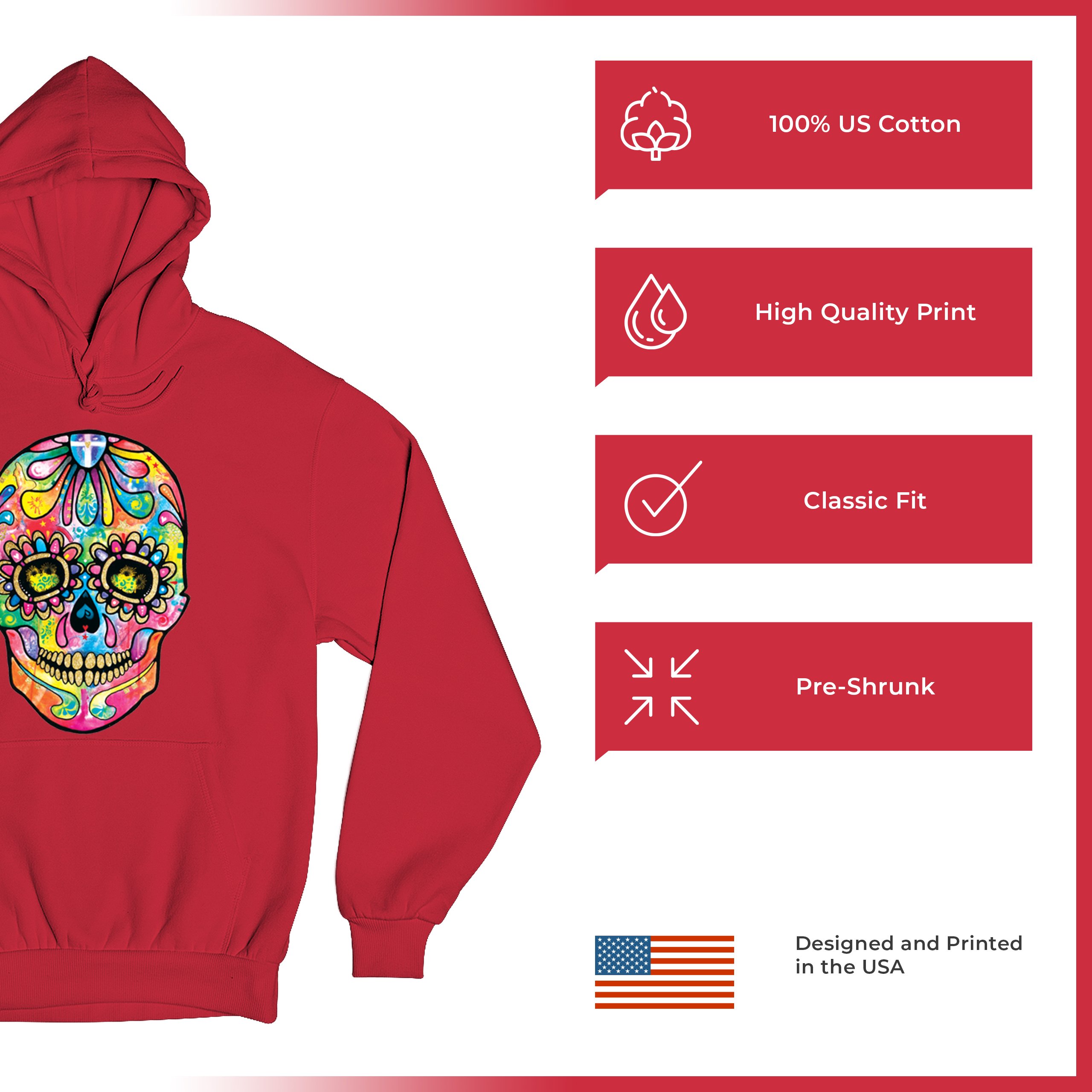 Dean Russo Sugar Skull Sweatshirt Day of the Dead Neon Calavera Hoodie - Picture 35 of 57