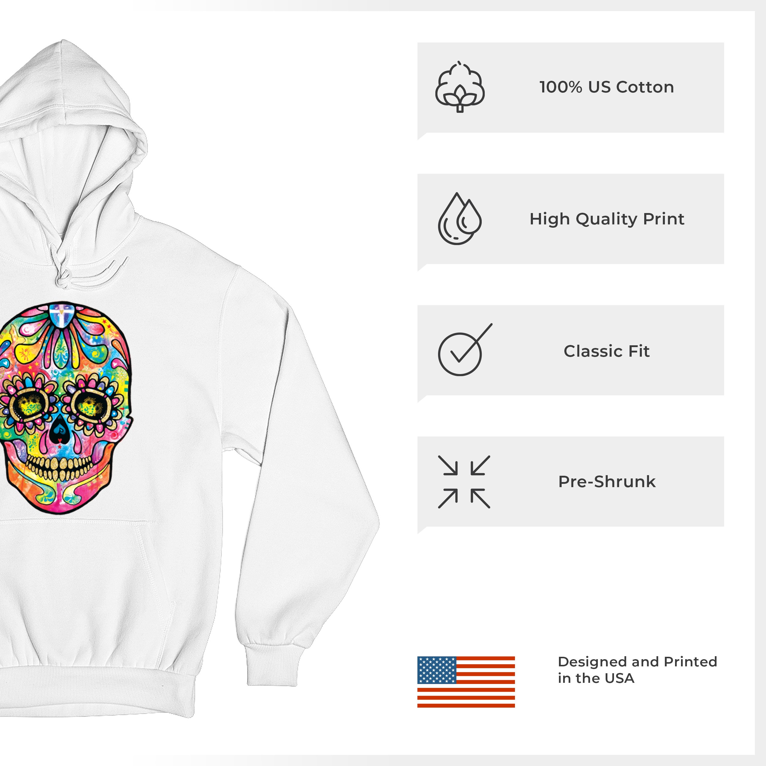 Dean Russo Sugar Skull Sweatshirt Day of the Dead Neon Calavera Hoodie - Picture 42 of 57