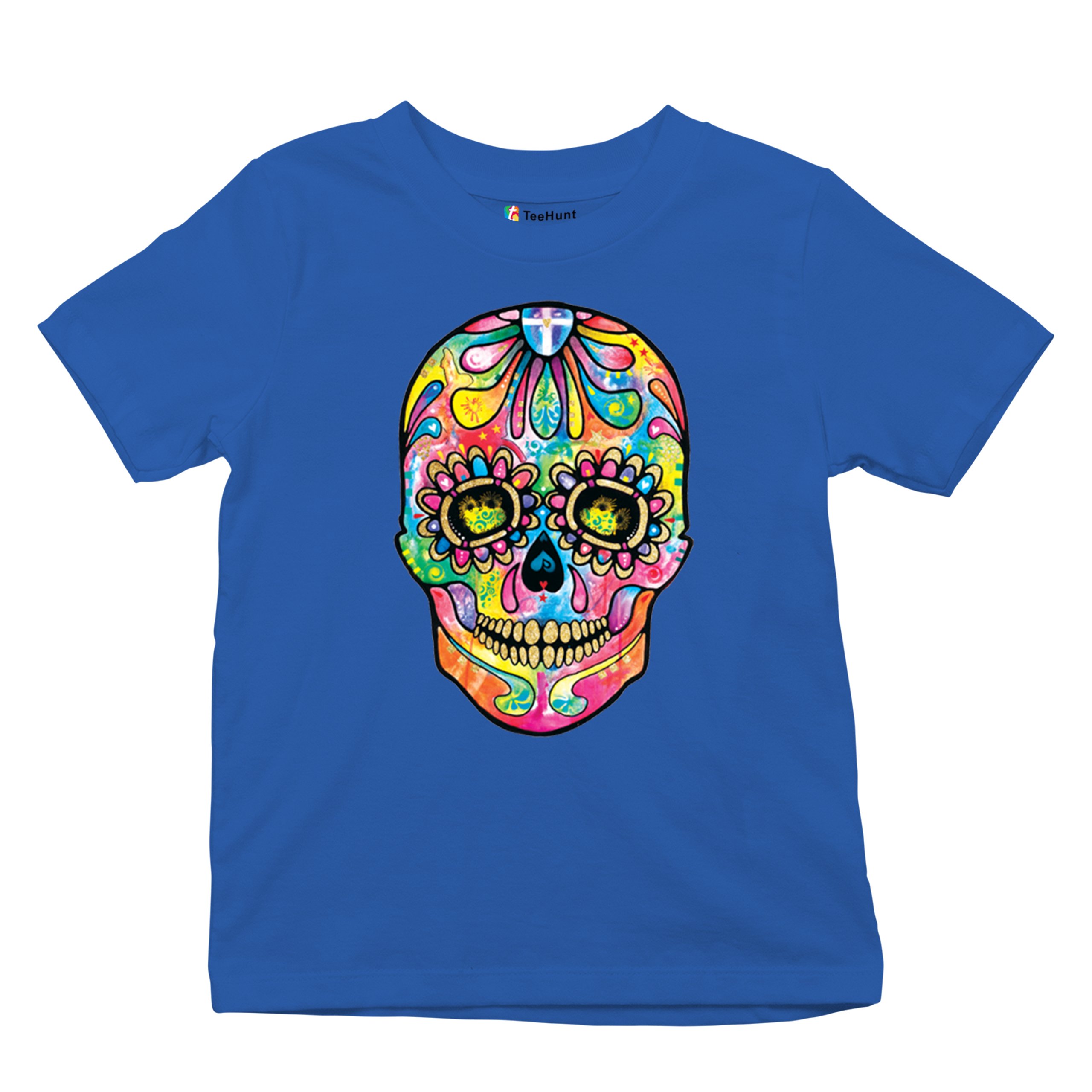 Dean Russo Sugar Skull Youth T-shirt Day of the Dead Neon Calavera Kids - Picture 41 of 50