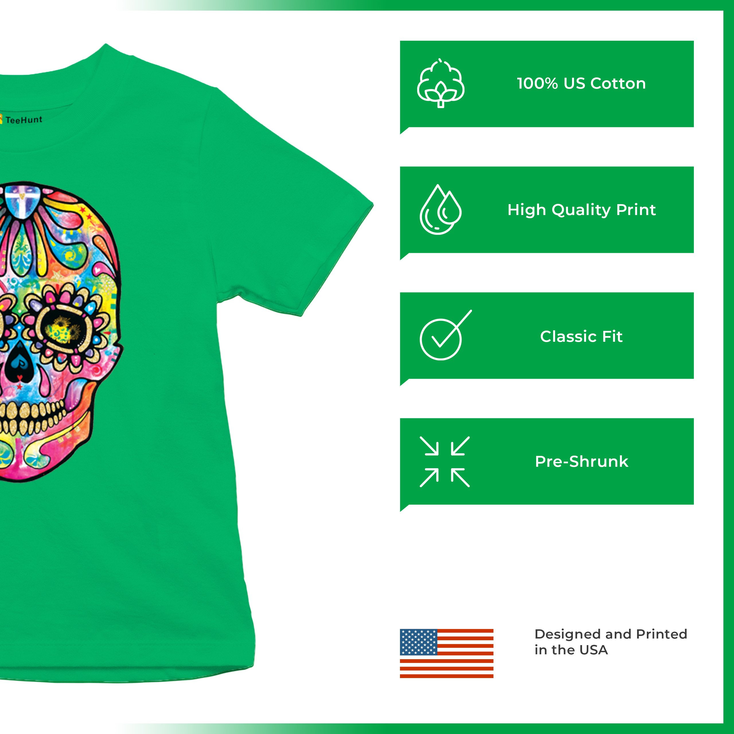 Dean Russo Sugar Skull Youth T-shirt Day of the Dead Neon Calavera Kids - Picture 35 of 50