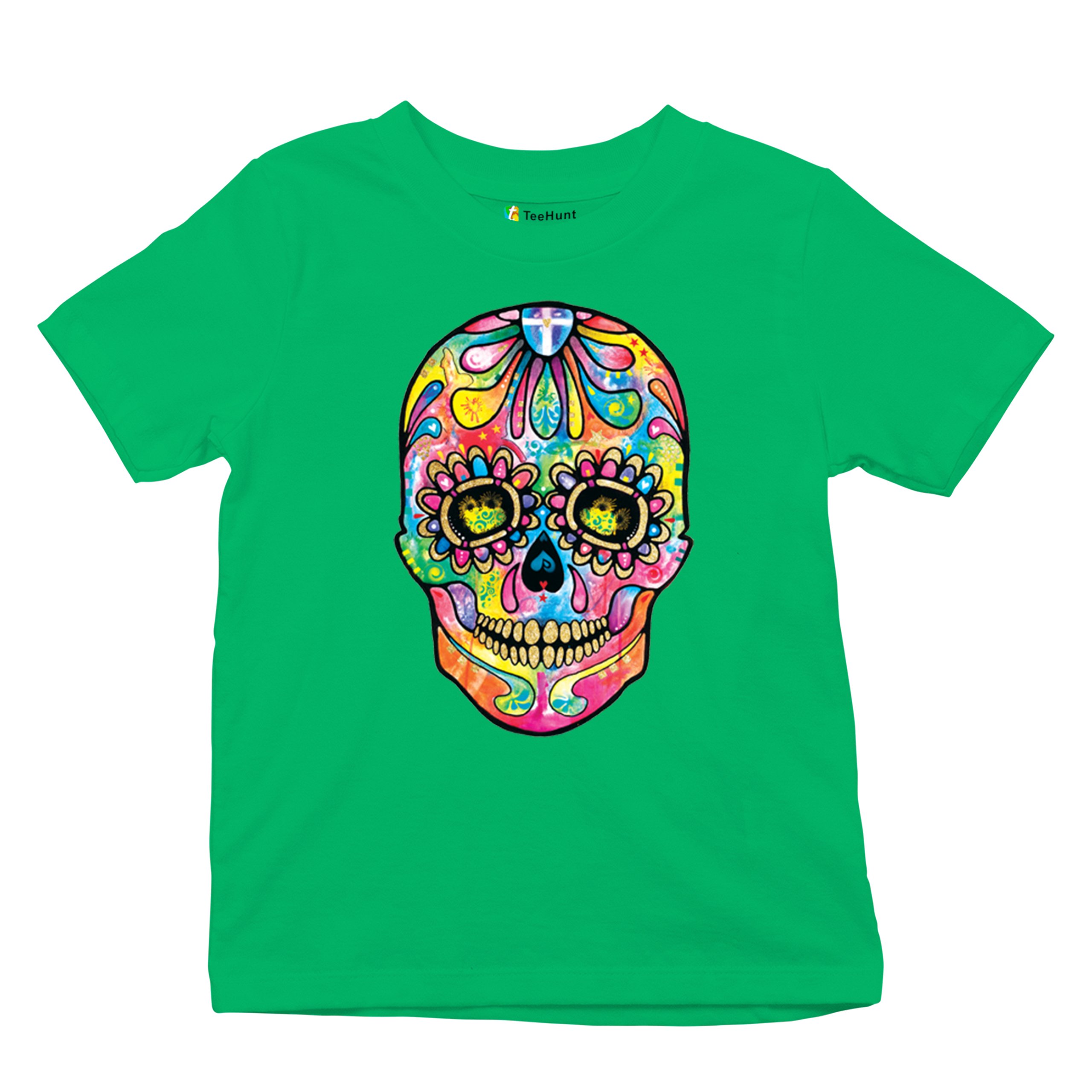 Dean Russo Sugar Skull Youth T-shirt Day of the Dead Neon Calavera Kids - Picture 34 of 50