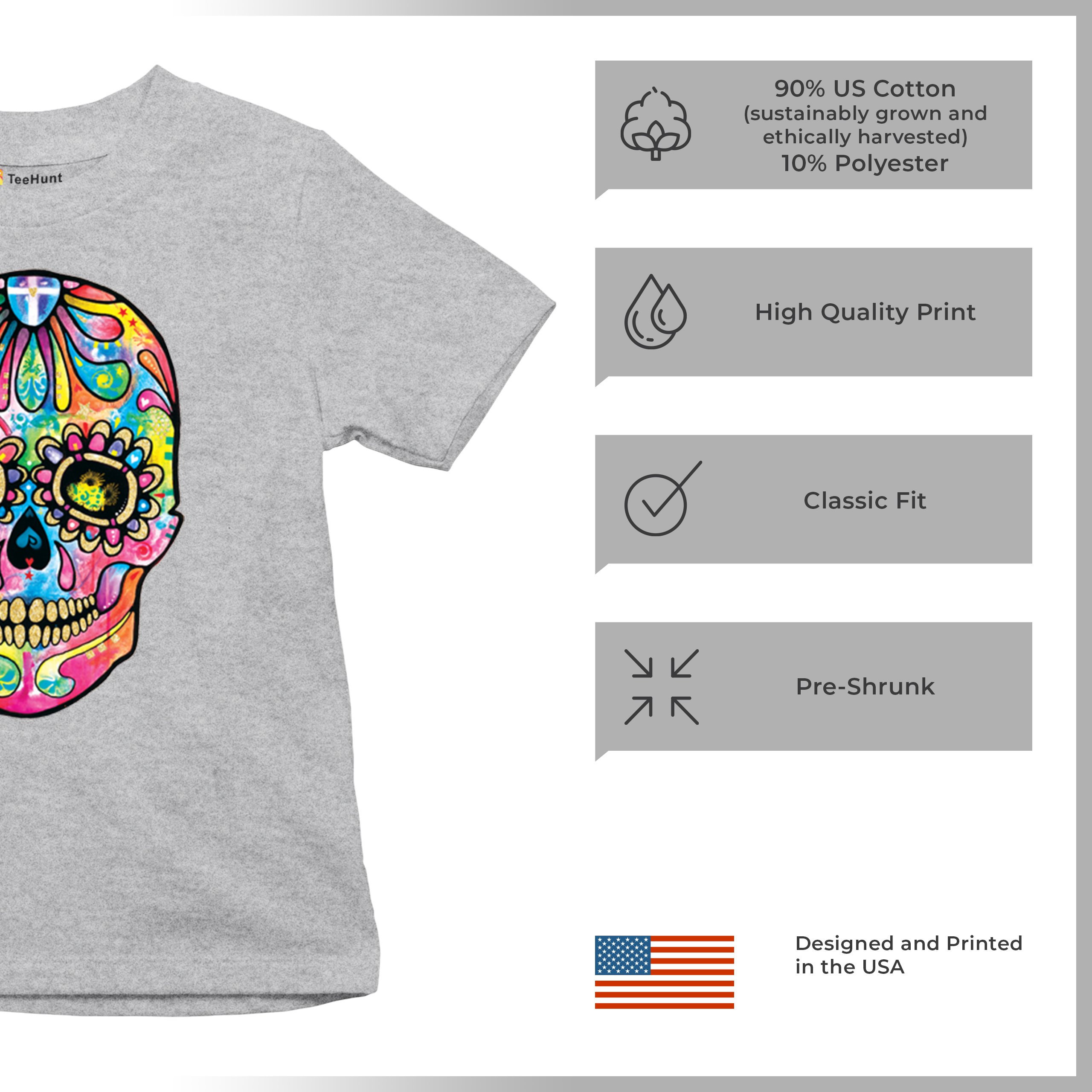 Dean Russo Sugar Skull Youth T-shirt Day of the Dead Neon Calavera Kids - Picture 14 of 50