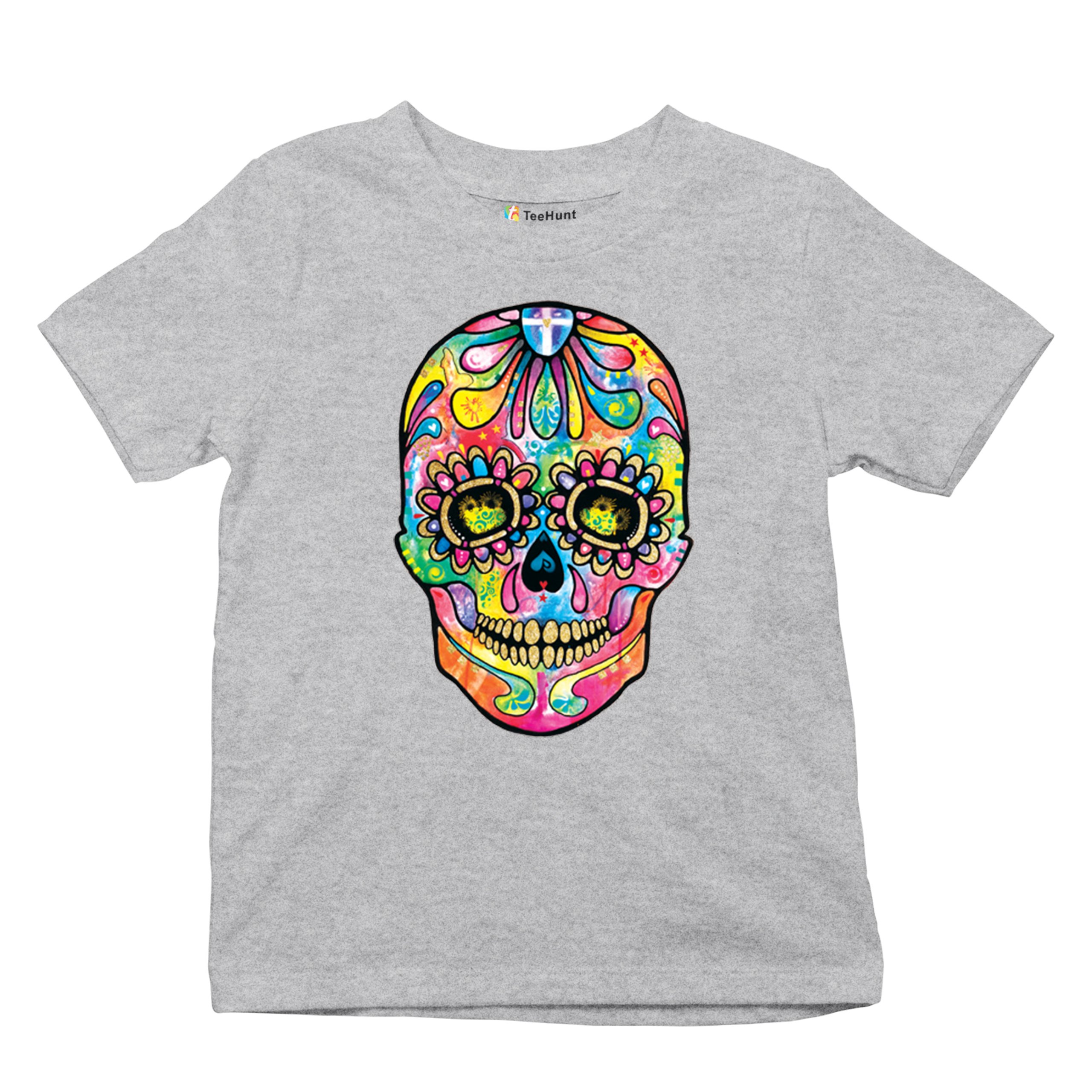 Dean Russo Sugar Skull Youth T-shirt Day of the Dead Neon Calavera Kids - Picture 13 of 50